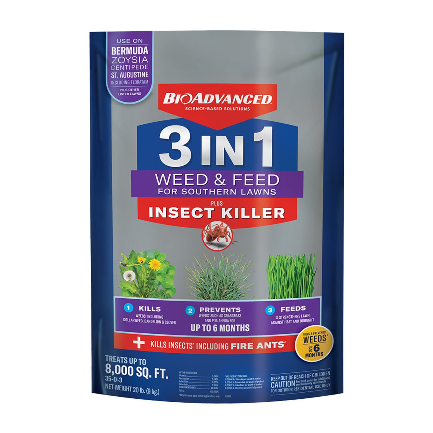 BioAdvanced 3-in-1 20-lb 8000-sq ft 35-0 Weed Feed Insect Control Fertilizer