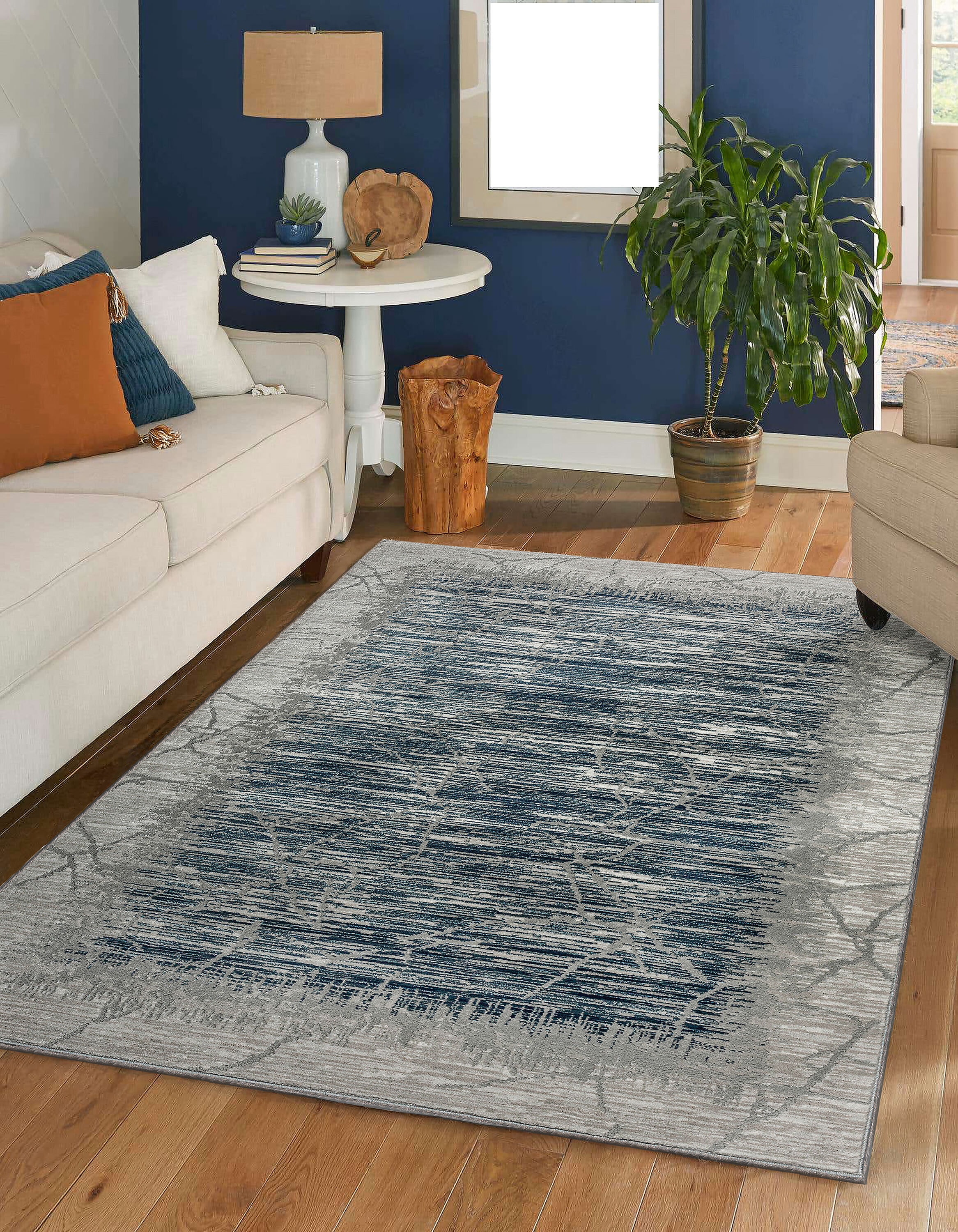 Radici USA 1229/1023/BLUE Davide 8 x 10 (ft) Loomed Polypropylene Blue Rectangular Indoor Abstract Mid-Century Modern Area rug