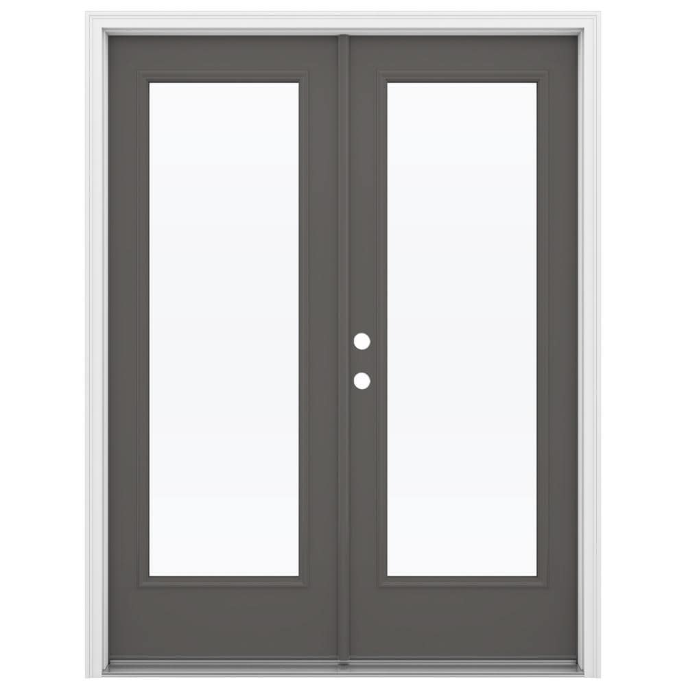 JELD-WEN LOWOLJW205900019 60-in x 80-in x 4-9/16-in Jamb Low-e Timber Gray Steel French Right-Hand Inswing Double Patio Door Brickmould Included