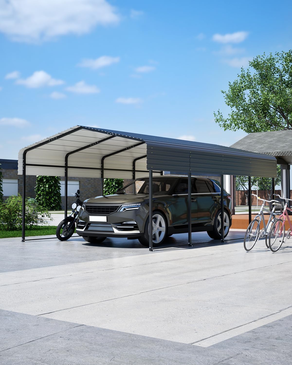 Qeetex DYQ-PAU-0LZIUY6W Heavy Duty Steel Carport with Galvanized Roof All-Metal Weatherproof Shelter for Cars Boats Tractors  Motorcycles  Includes Anchors  Rust-Resistant Frame Easy Assembly (4-Piece Shipping)