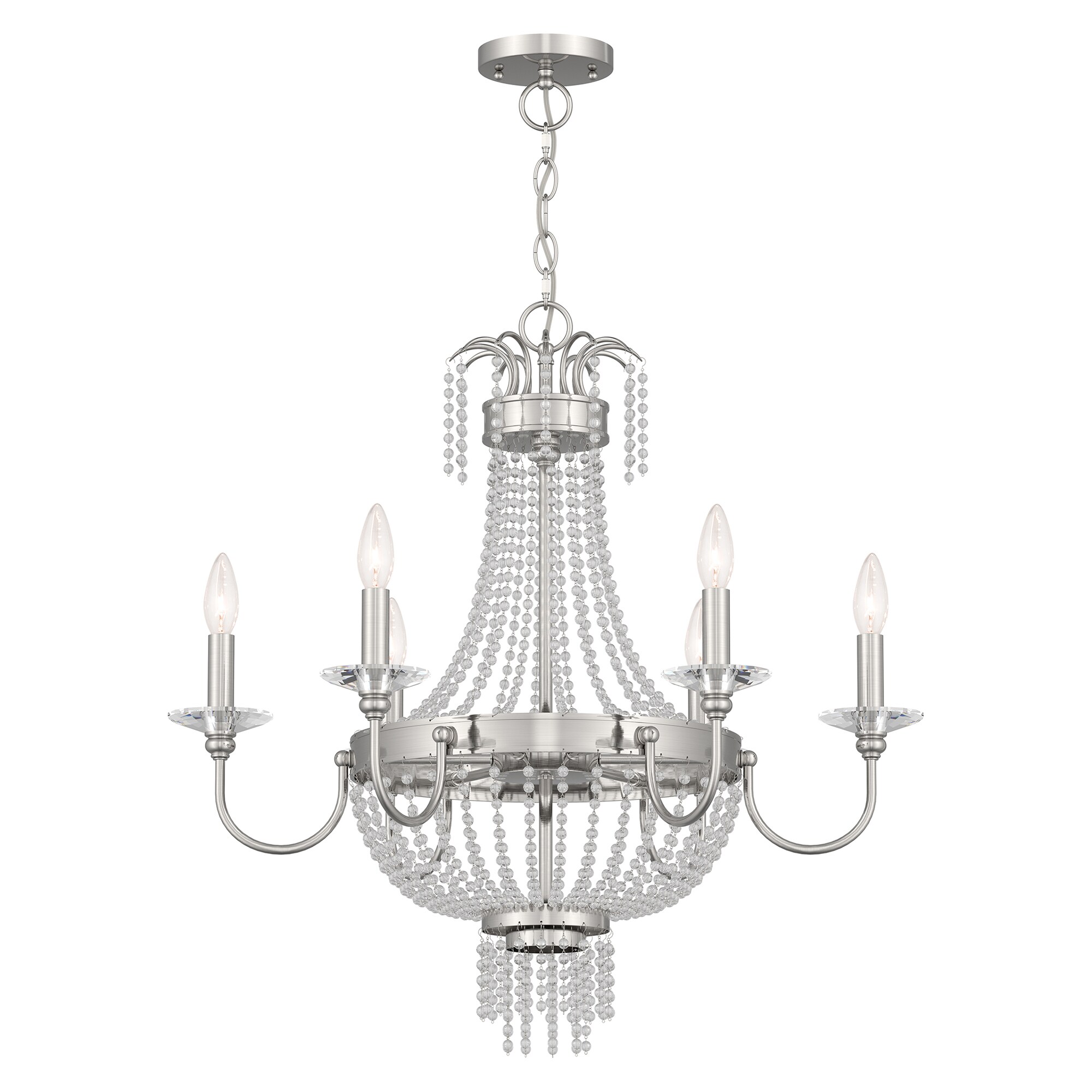 Brushed Nickel and Clear Crystal 6-Light Candelabra Chandelier
