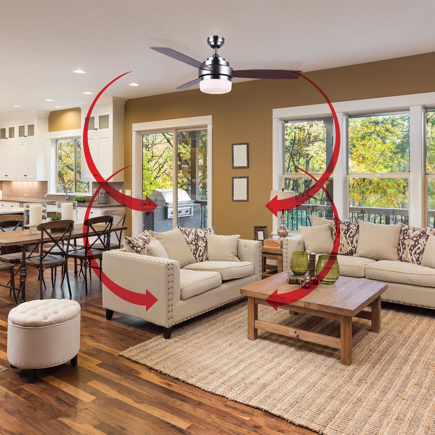 Mahogany and Nickel 52" Ceiling Fan with Remote and Light Kit