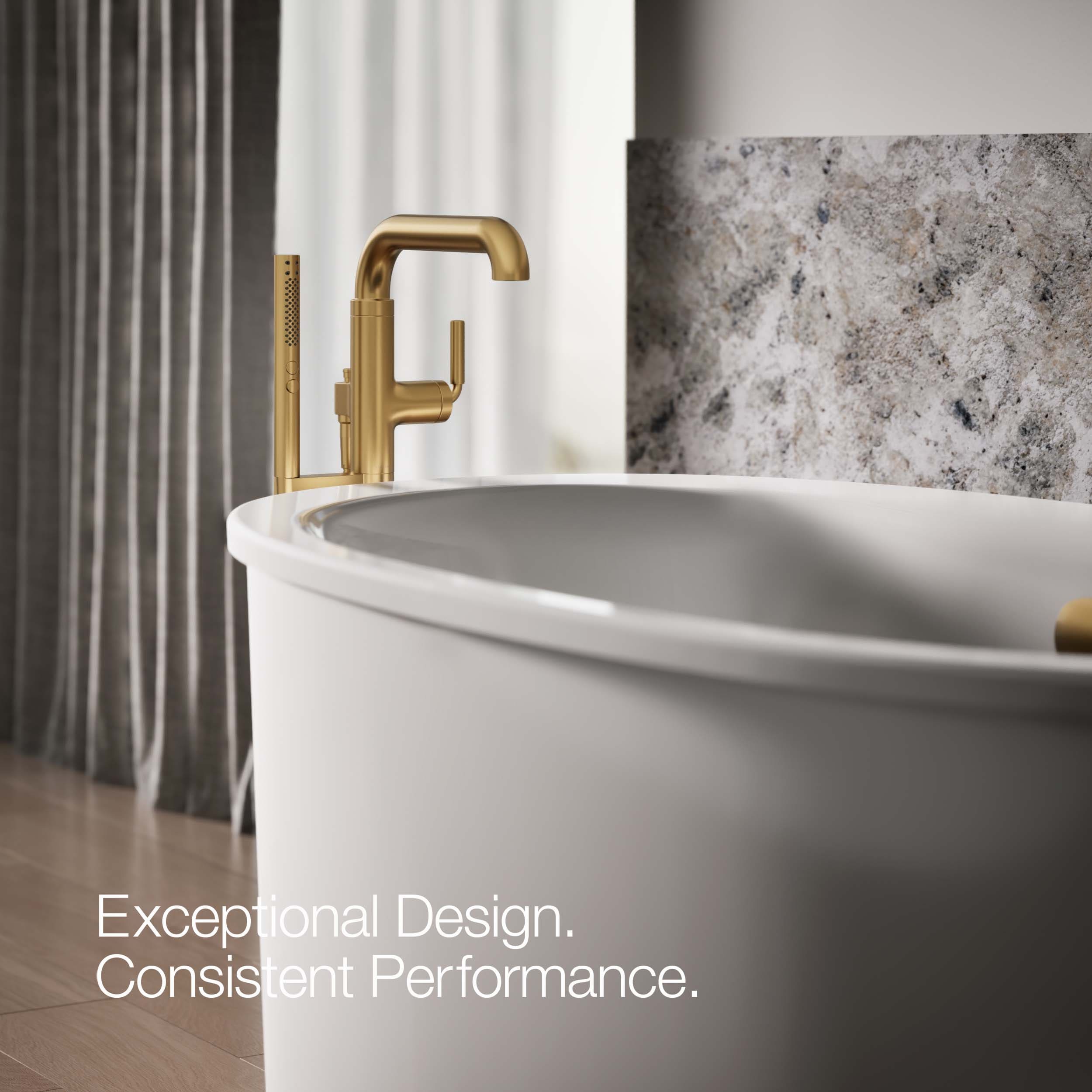 Vibrant Brushed Moderne Brass Freestanding Tub Faucet with Handshower