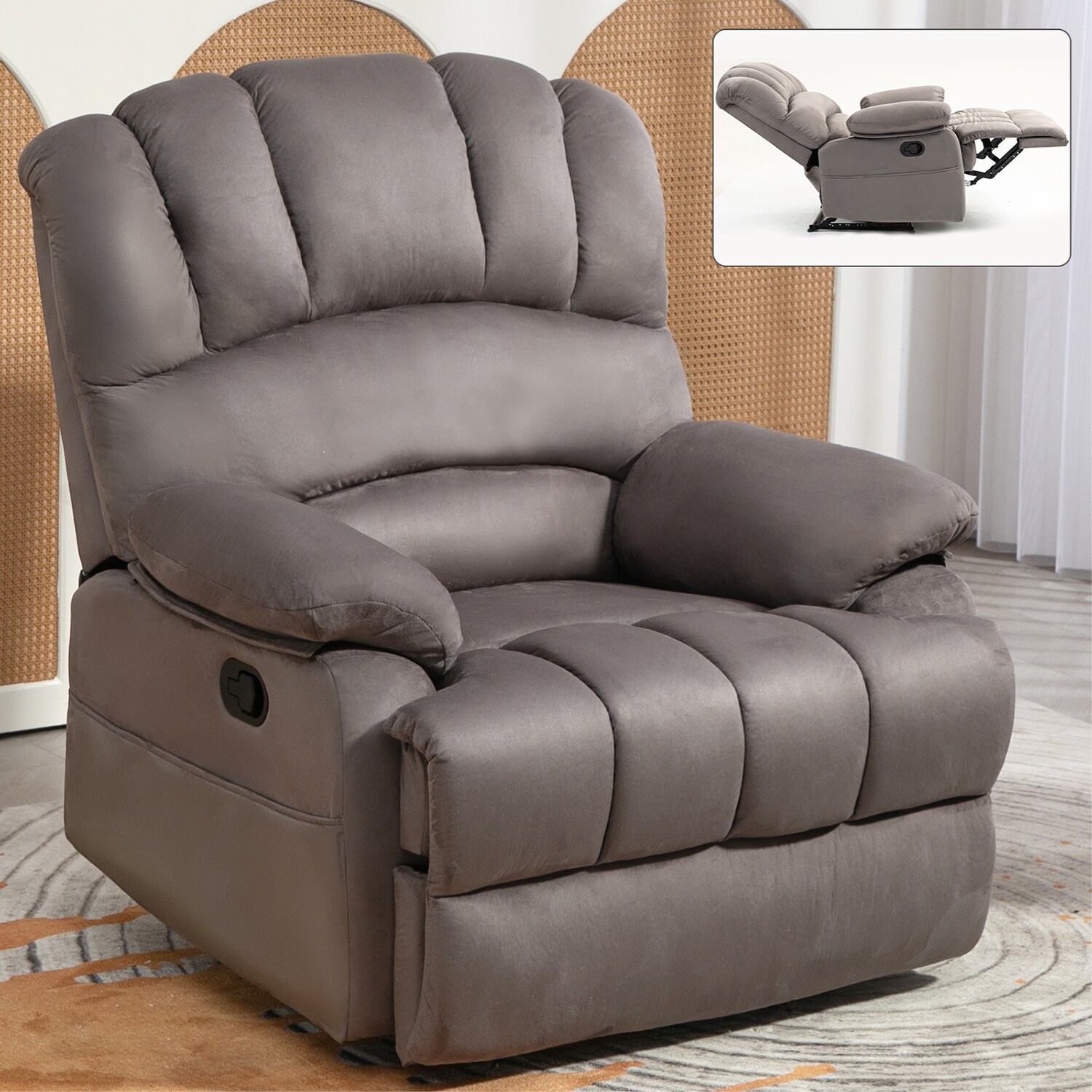 Sumyeg WF-HYSN-65990US-WH Large Manual Recliner Chair Light Gray Polyester Upholstered Powered Reclining Recliner