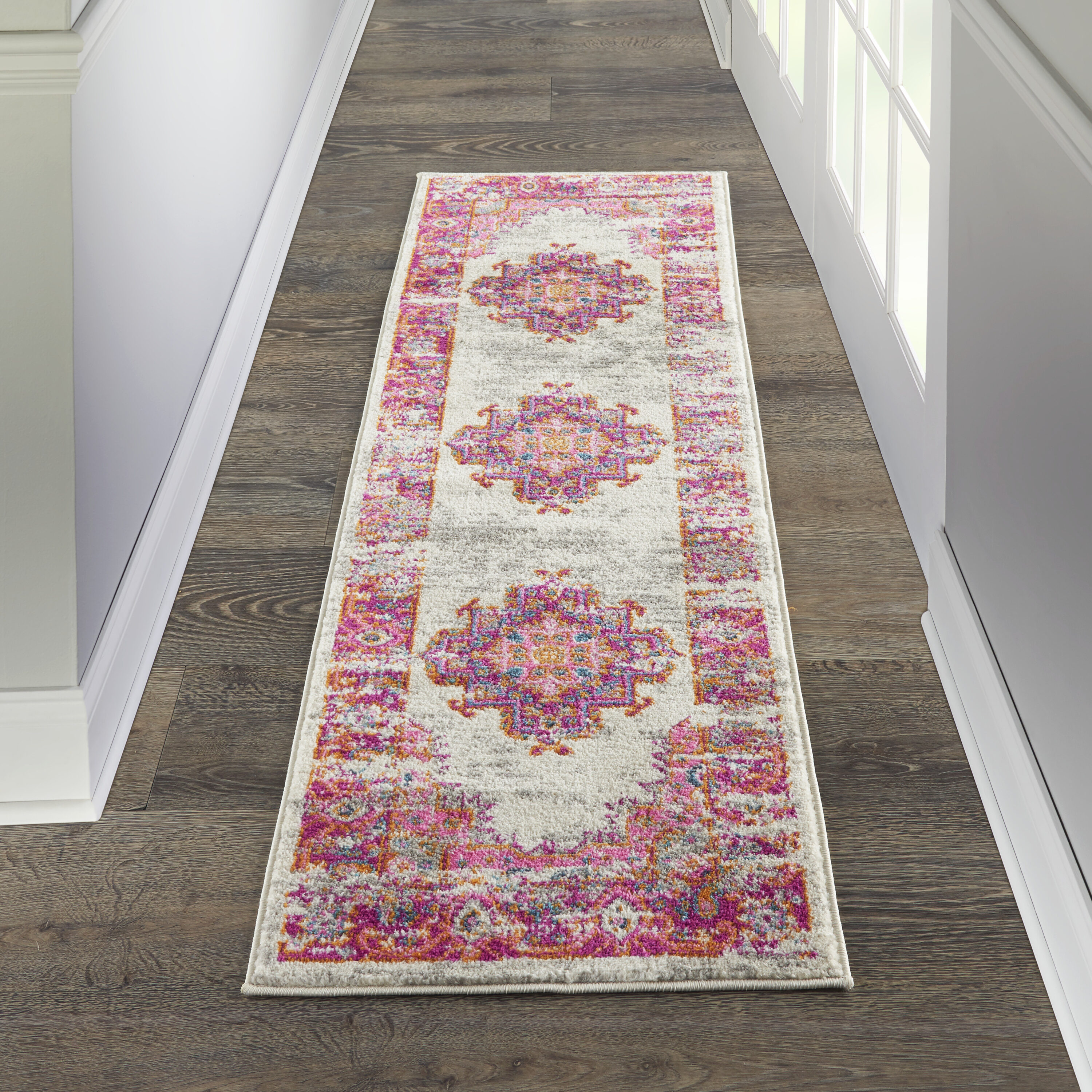 Nourison 99446388230 Passion 2 x 6 (ft) Polypropylene Ivory/Fushia Rectangular Indoor Abstract Area rug