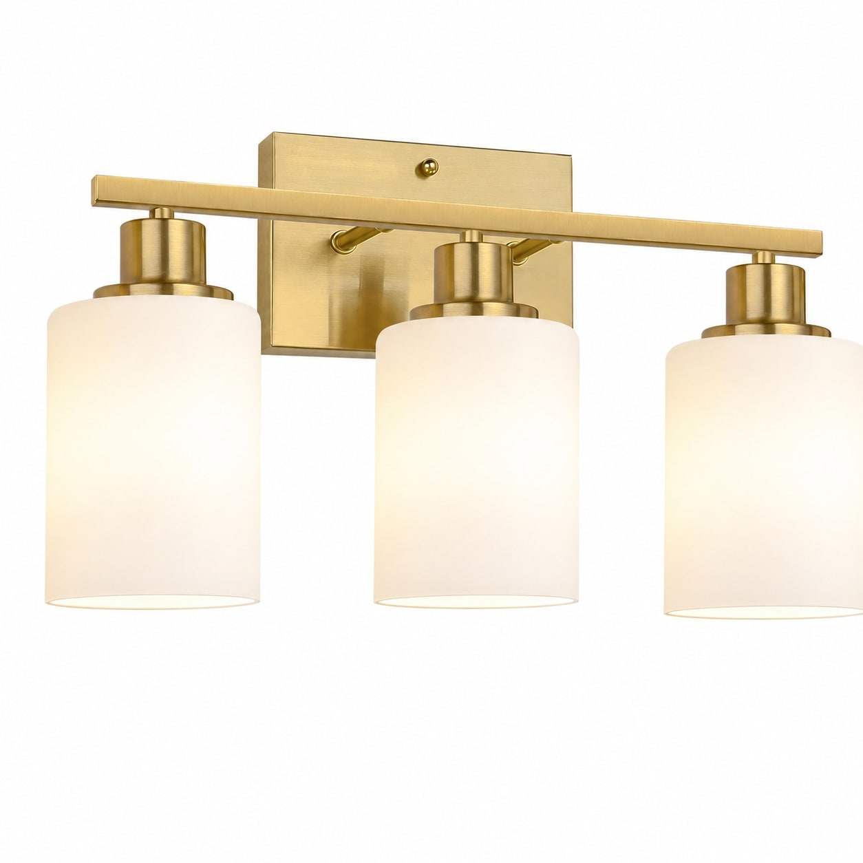 Aoibox  3 Light Brushed Gold Indoor Bathroom Vanity Light Milky White Glass Shades Eye Friendly 17 2 x 10 In