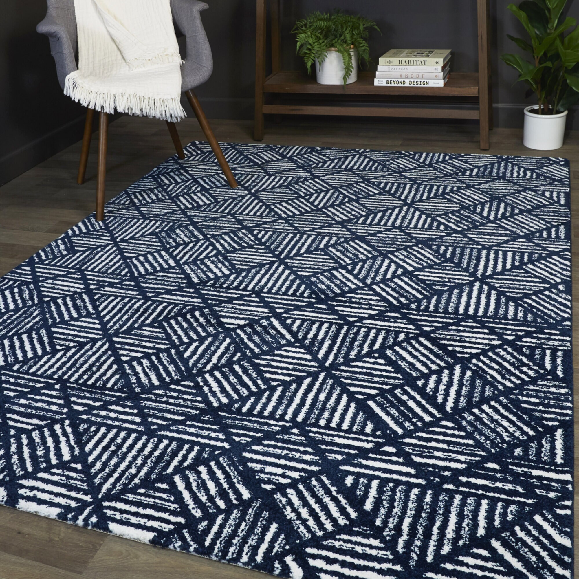 Balta 3098786 Frederic 5 x 7 (ft) Loomed Polypropylene Navy Rectangular Indoor Geometric Bohemian/Eclectic Area rug