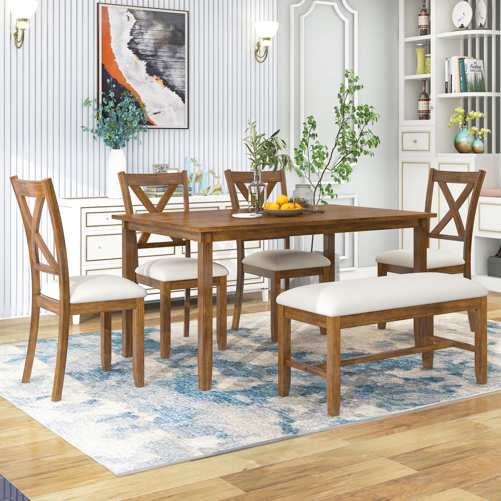 Bayfeve BF-ST66D-IN 6-Piece Dining Table Set Natural Cherry Brown Country Dining Room Set with Rectangular Table ( Seats 6 )