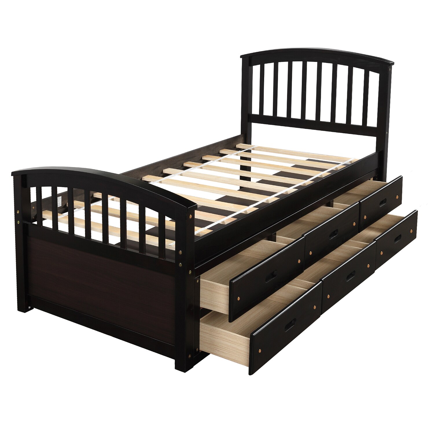 Bybafun YA3700128 Espresso Twin Wood Bed frame Bed with Storage
