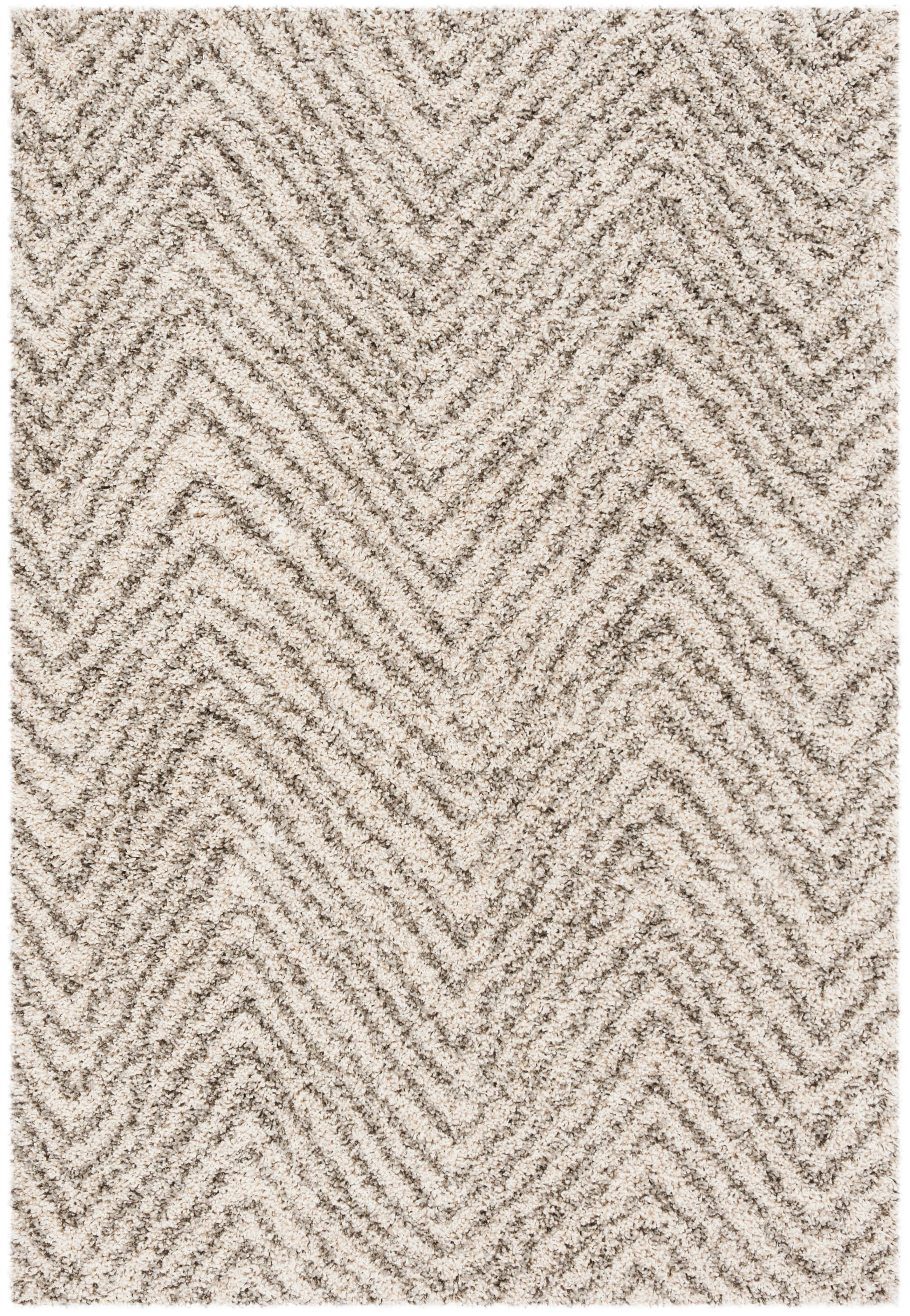 Ivory Chevron Synthetic Shag Area Rug 3' x 5'