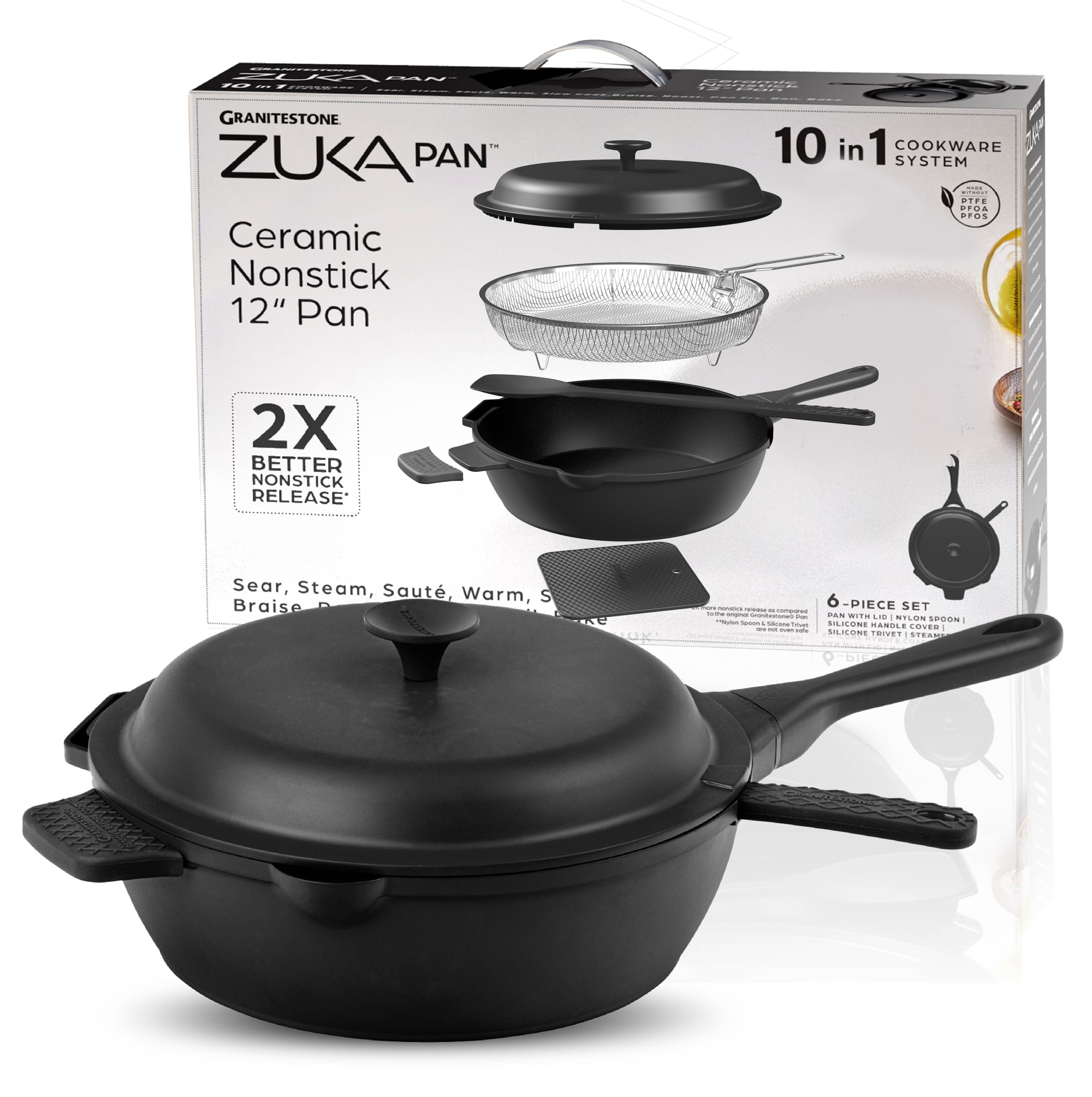 GraniteStone Diamond 6020 6 -Piece 12-in Ceramic Cooking pan with Lid