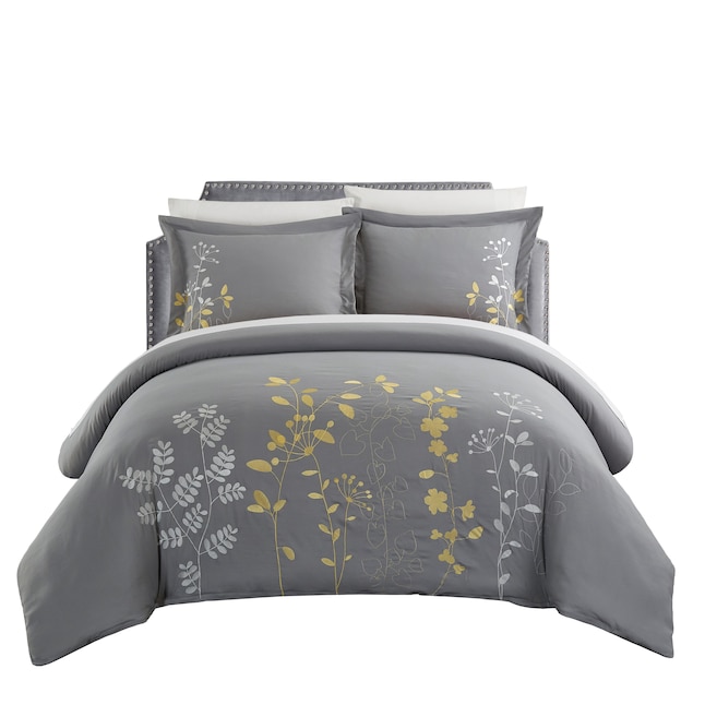 Kaylee 3 Piece Yellow Queen Duvet Cover, Grey And Yellow Duvet Covers Queen Size
