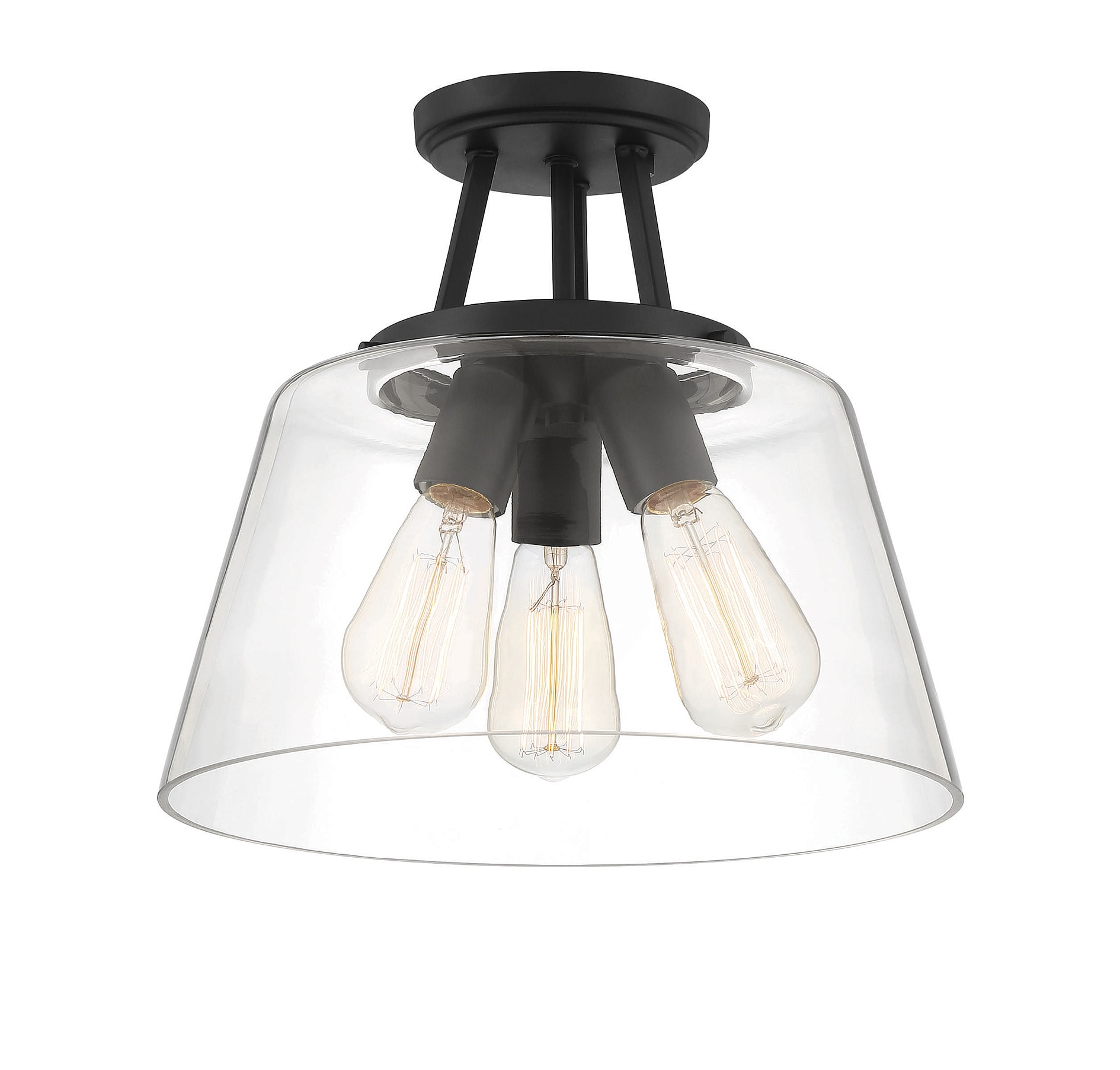 Calhoun Matte Black and Clear Glass 3-Light Semi-Flush Mount