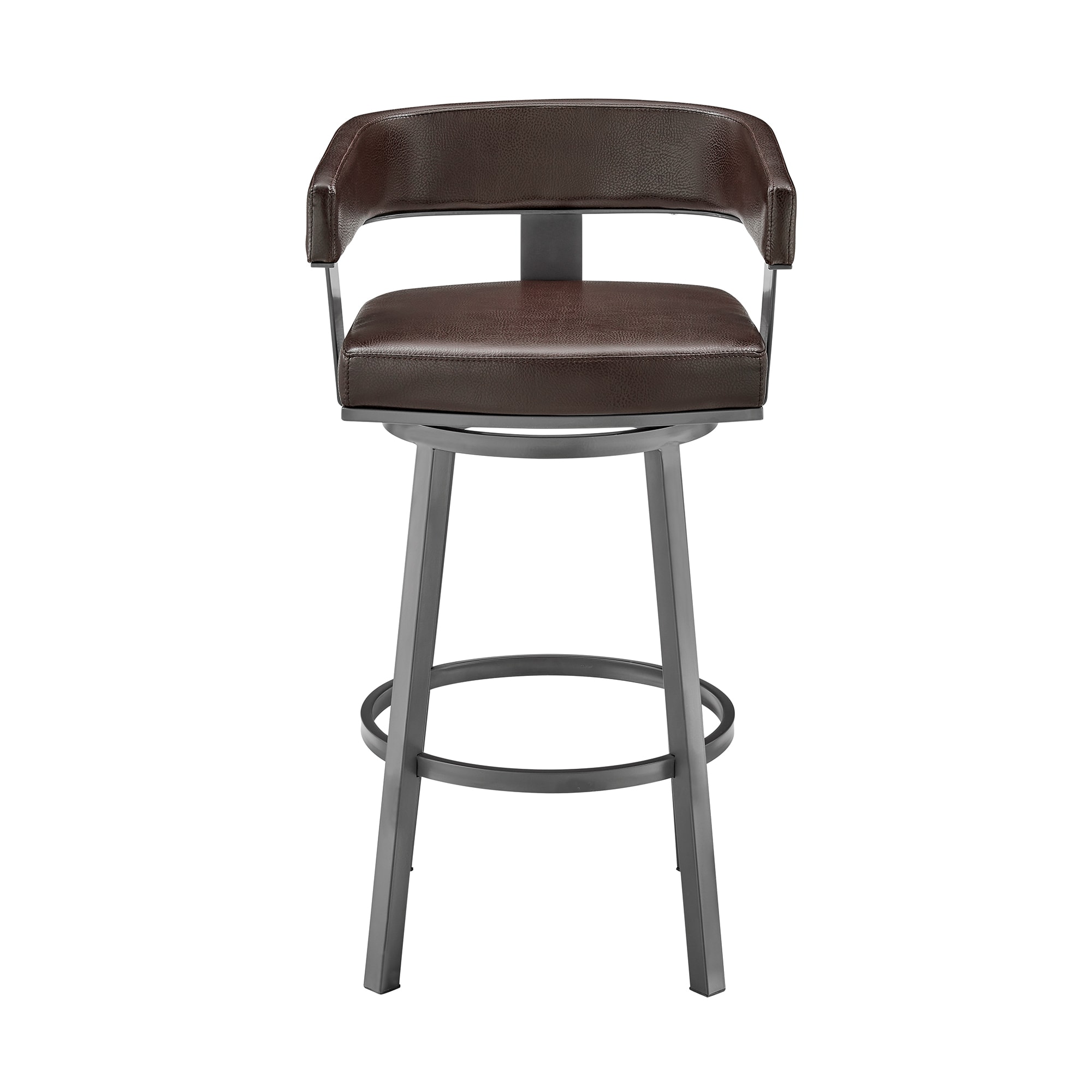 Armen Living LCLRBAJVCHO30 Java Finish Paint 30.0-Inches H Bar height Bucket seat Upholstered Swivel Metal Bar Stool with Arms