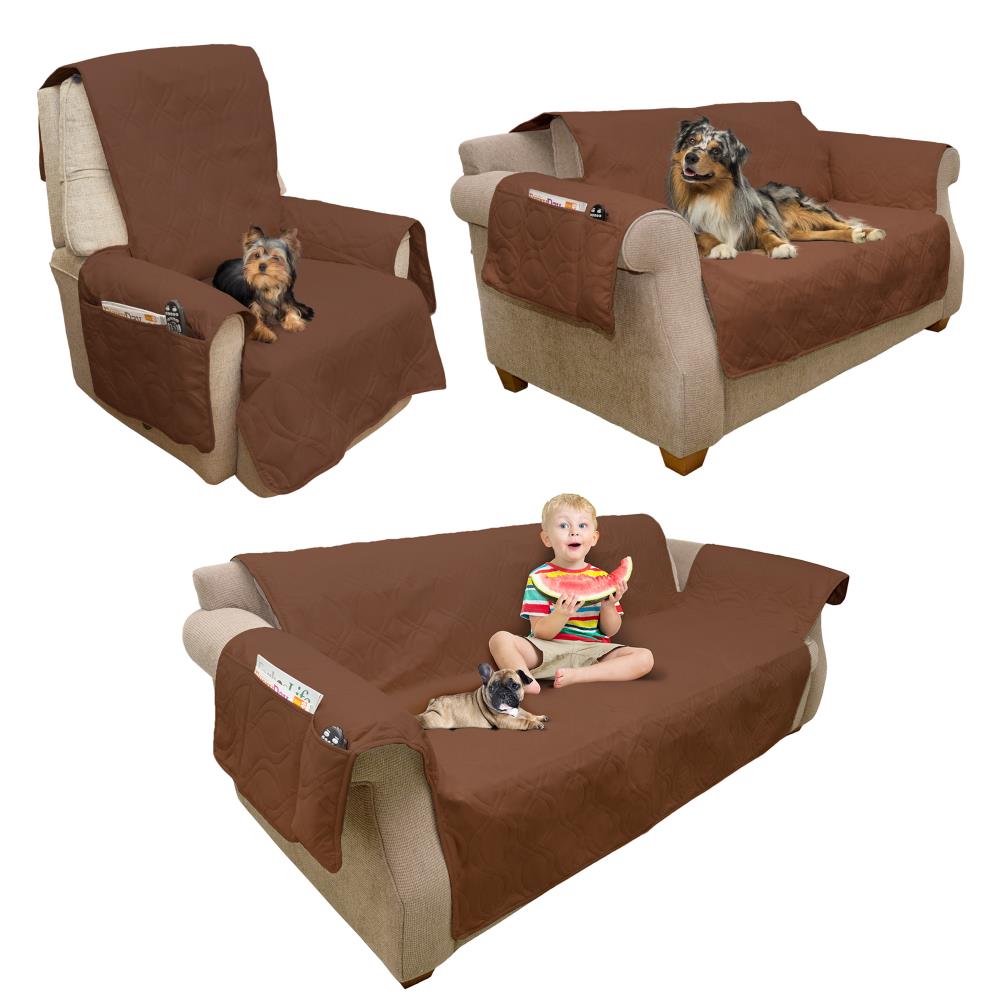 Brown Quilted Waterproof Chair Cover with Storage Pockets