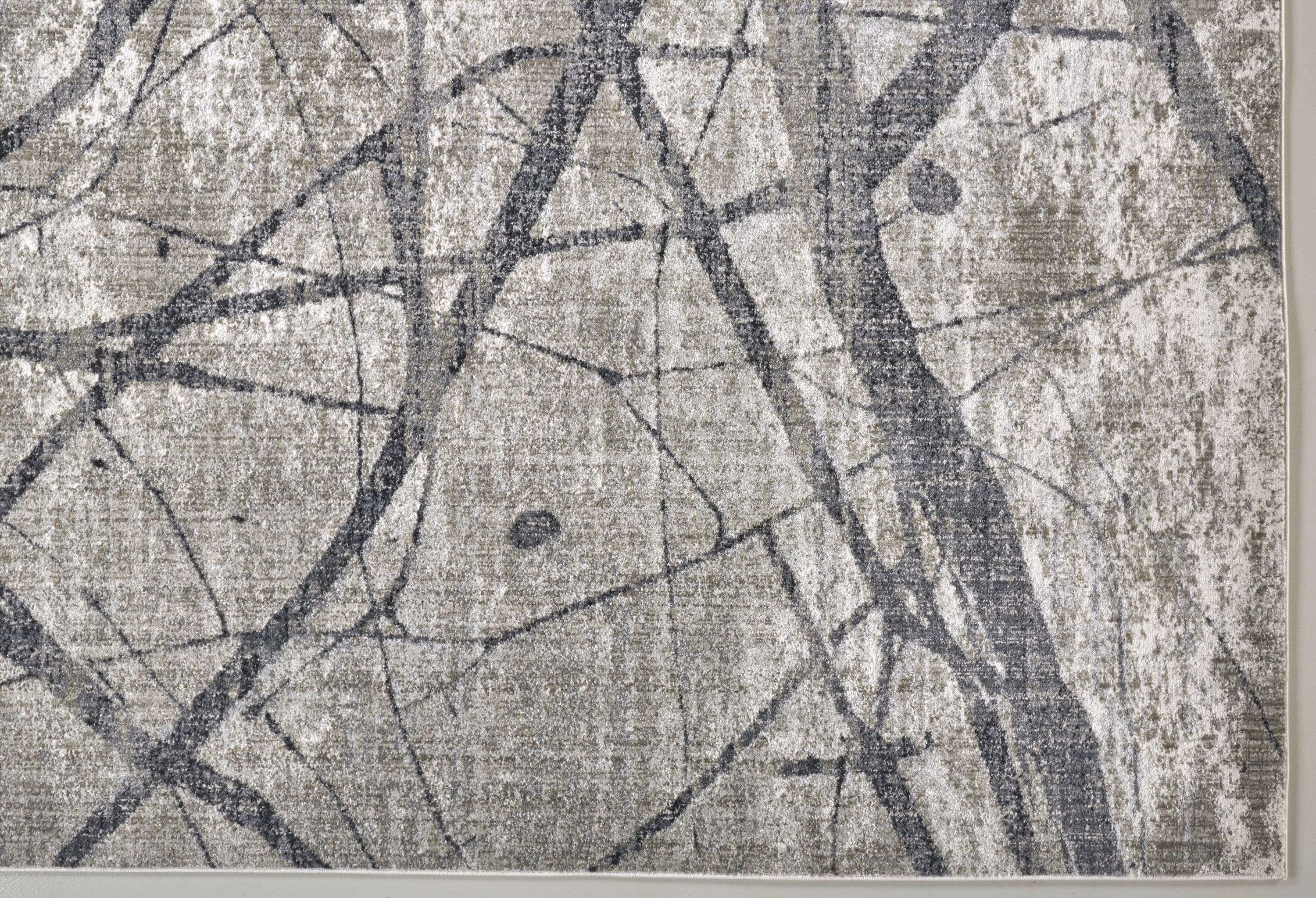 Ivory and Gray Abstract Rectangular Cotton Area Rug