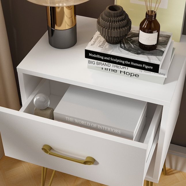 FUFU&GAGA Contemporary White Nightstand with 1 Drawer and Shelf - Easy ...