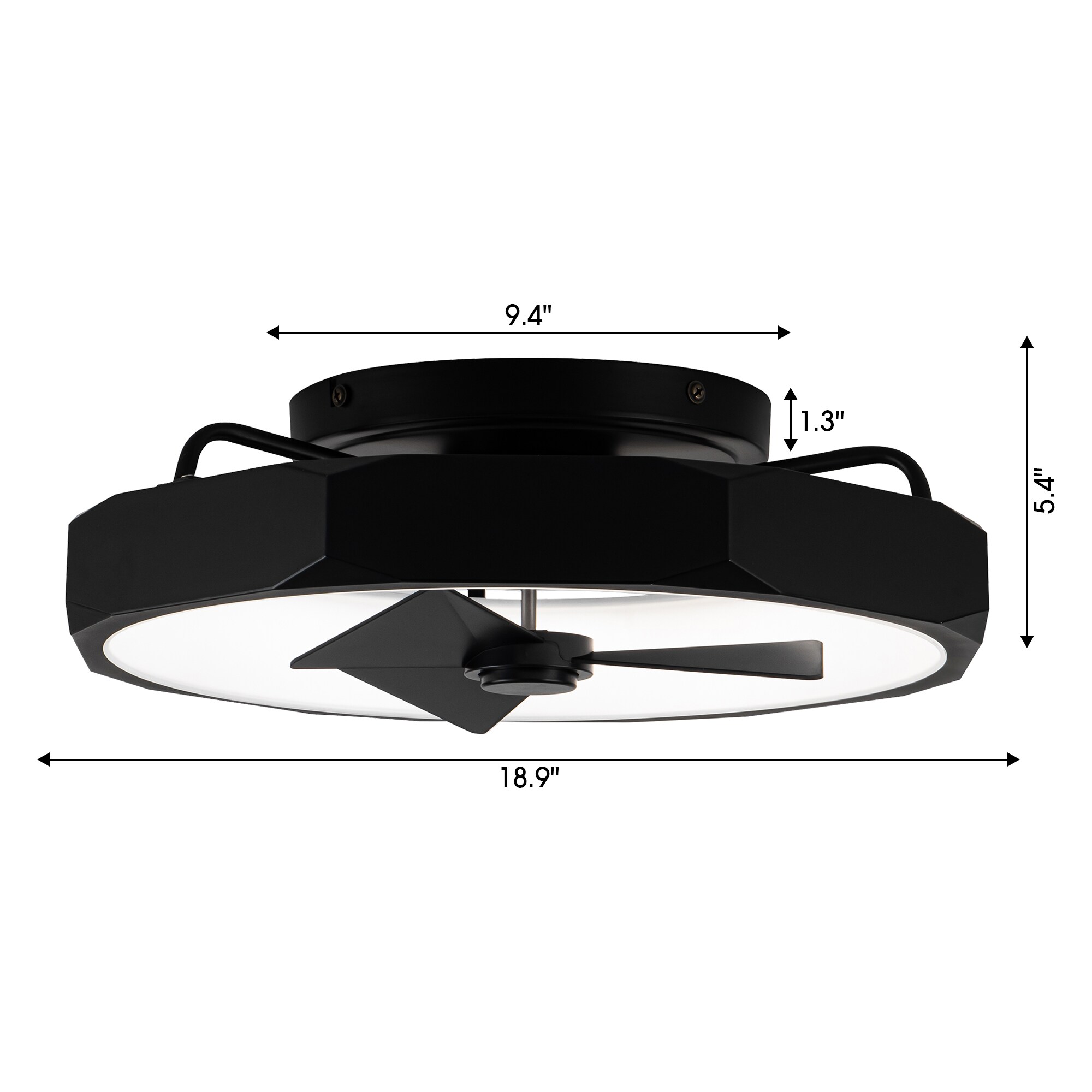 Modern Matte Black Low Profile 19" Ceiling Fan with LED Light and Remote