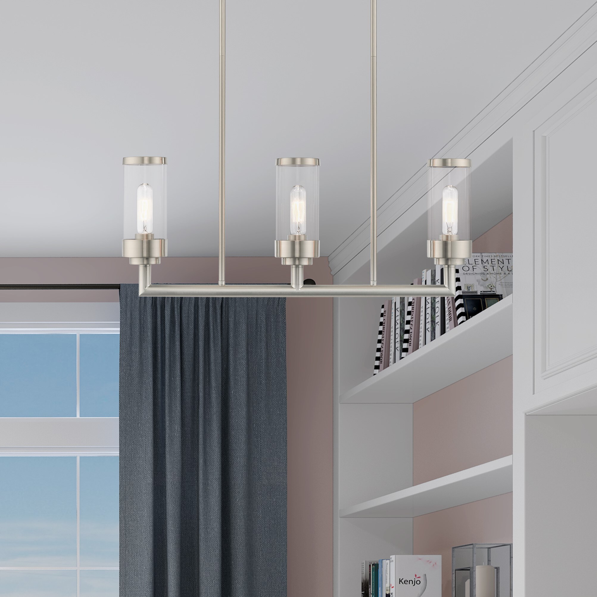 Hillcrest Brushed Nickel Linear Chandelier with Clear Glass Shades