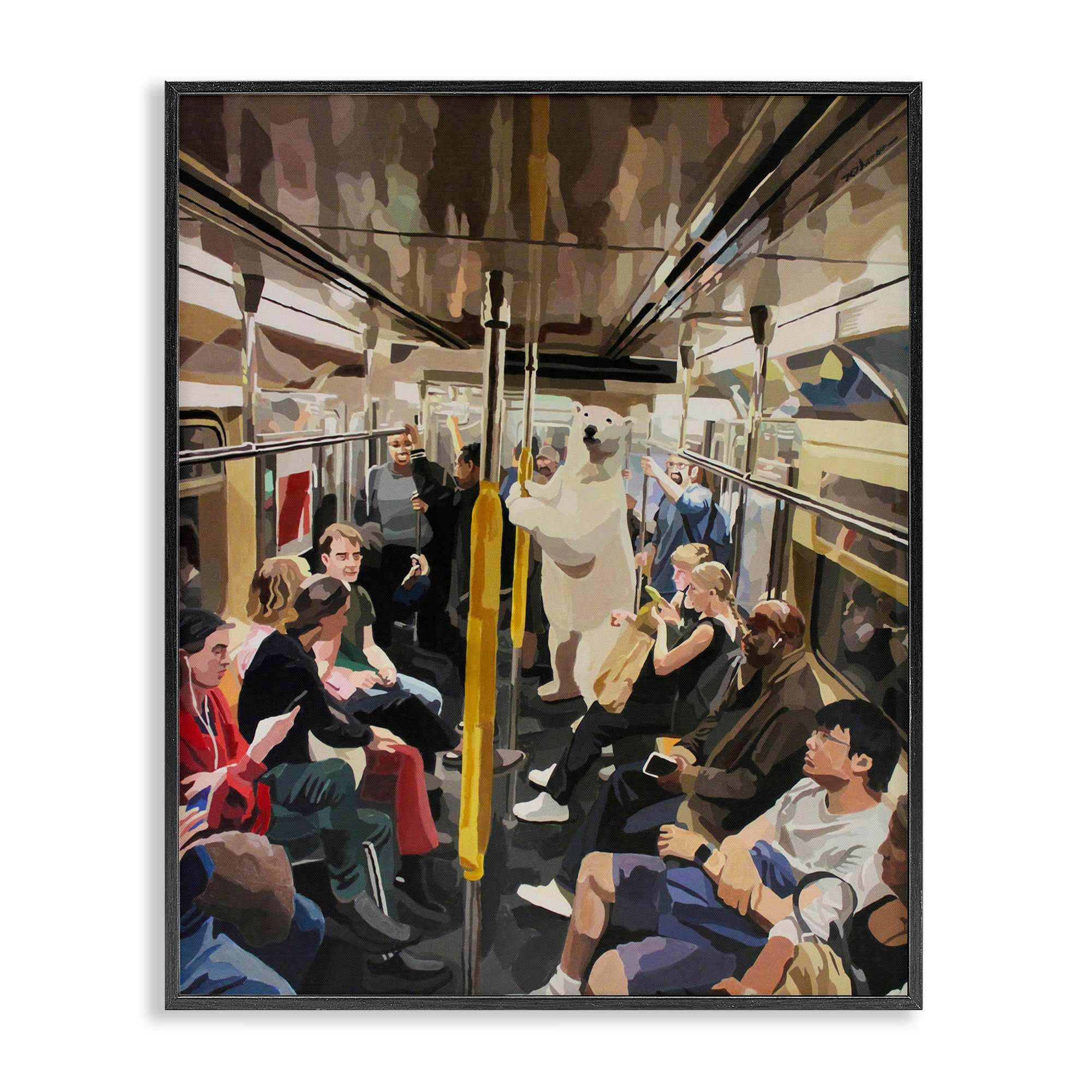 Stupell Industries BS-817-FR-11X14 Polar Bear on Subway Black Framed Giclee Art By Keith Thomson 11 x 14