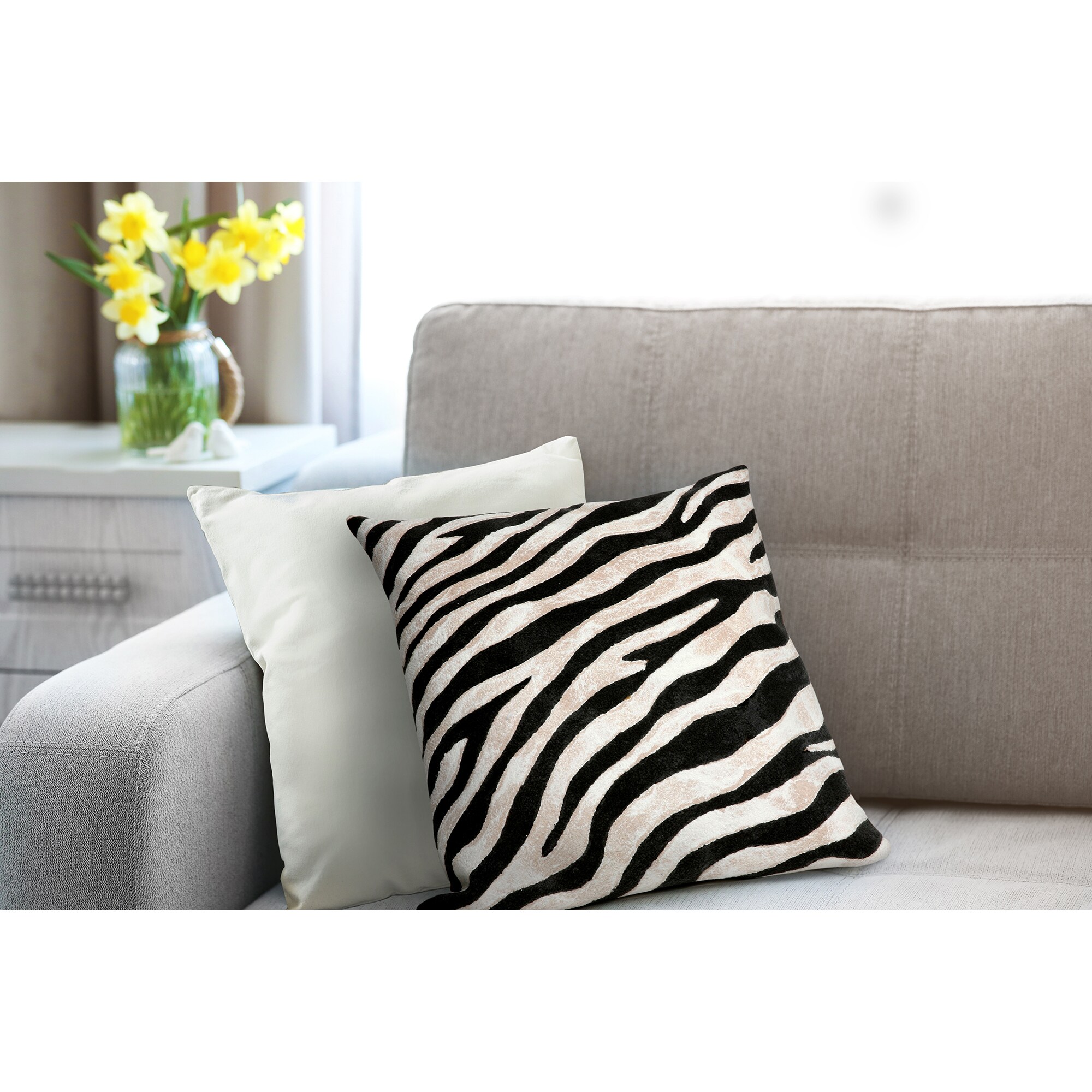 Zebra Print Black and Beige 20" Square Polyester Pillow
