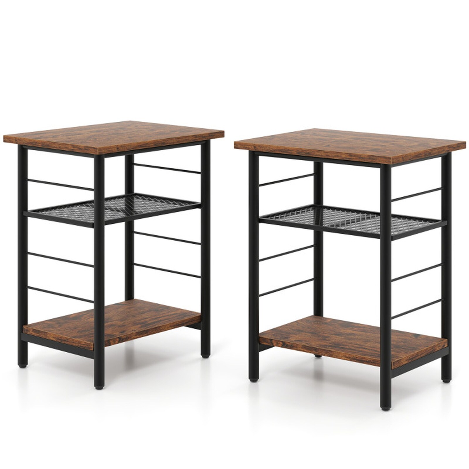 SUGIFT 3-Tier Set Of 2 Adjustable Shelf Storage Metal Frame Side End ...