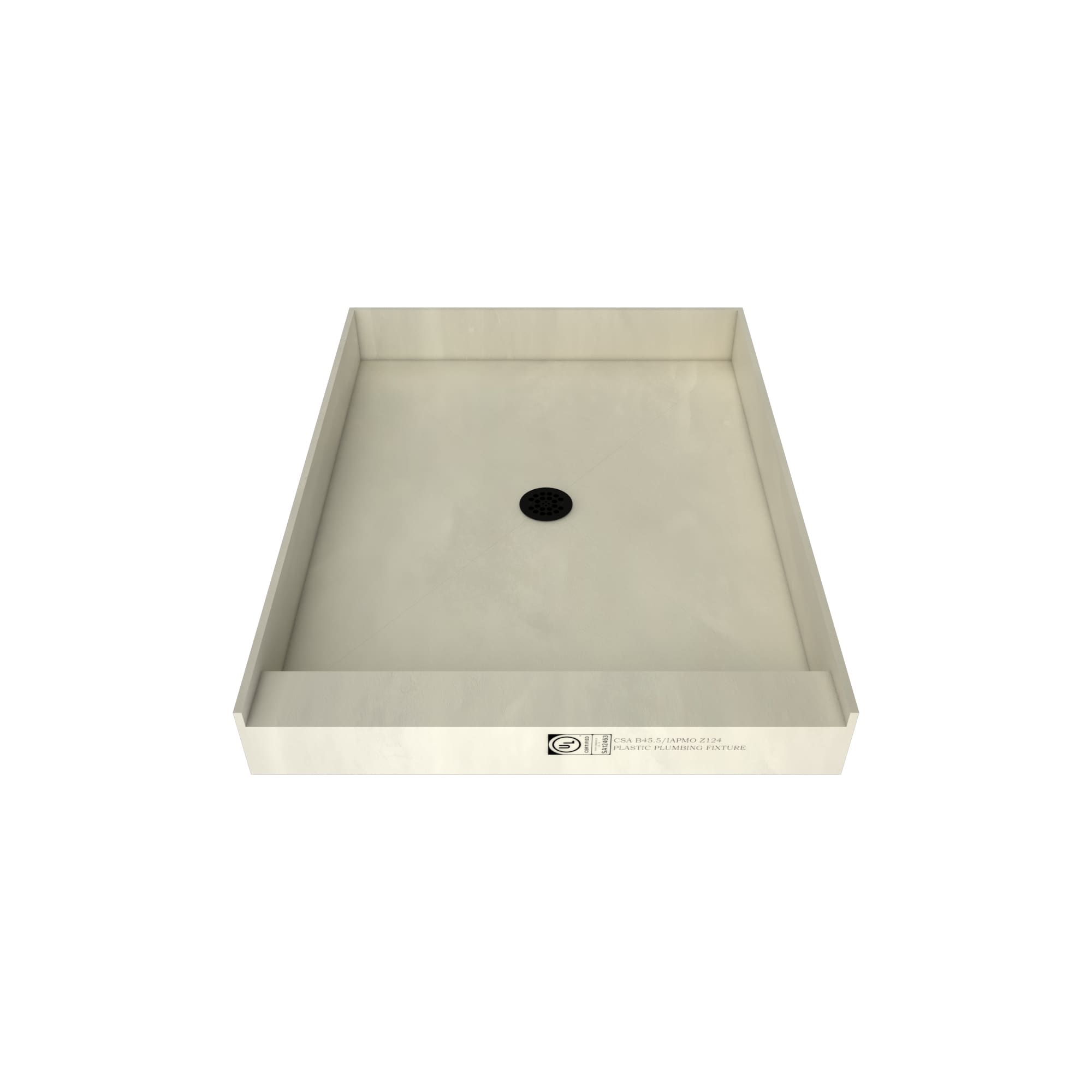 Tile Redi 4837CPVCMB 48-in W x 37-in L Matte Black Single Threshold Rectangle Shower Pan Base with 4.25-in H Threshold (Center Drain)