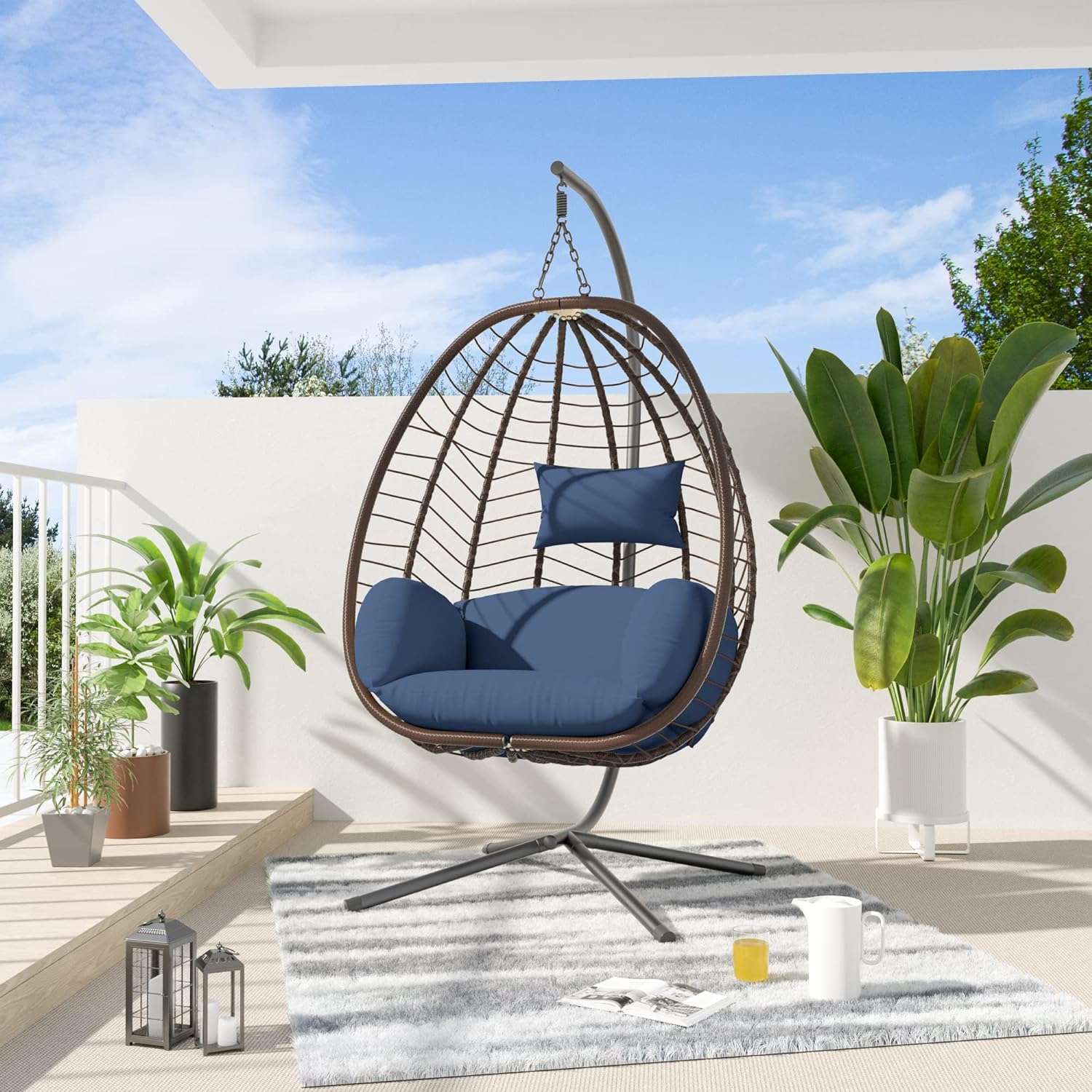ALAULM LS-EGGCHAIR-NAVY Hanging Chair 1 -person NavyBlue HDPE Outdoor Swing bed