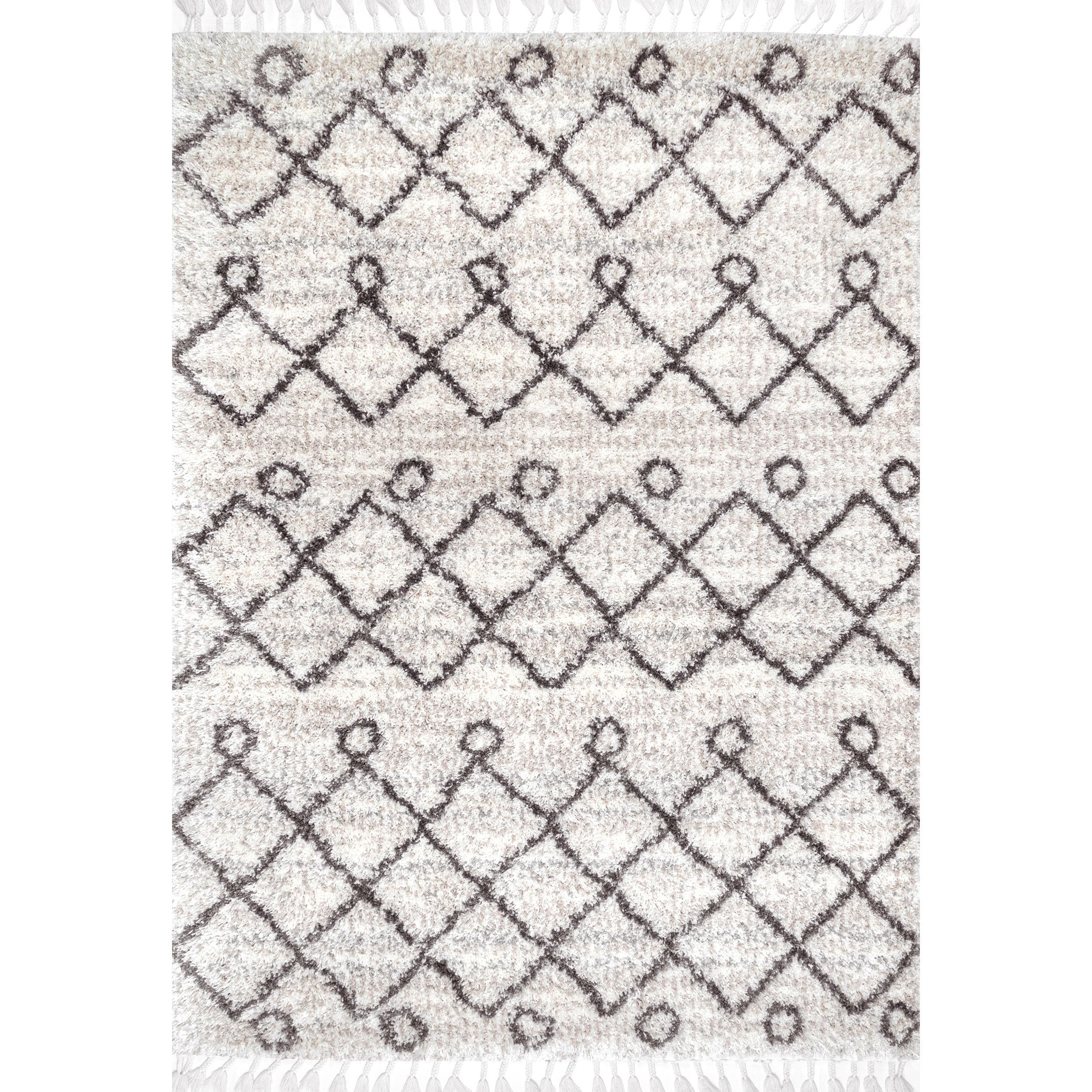 Black and Ivory Geometric Diamond Textured Shag 18 in. x 18 in. Square