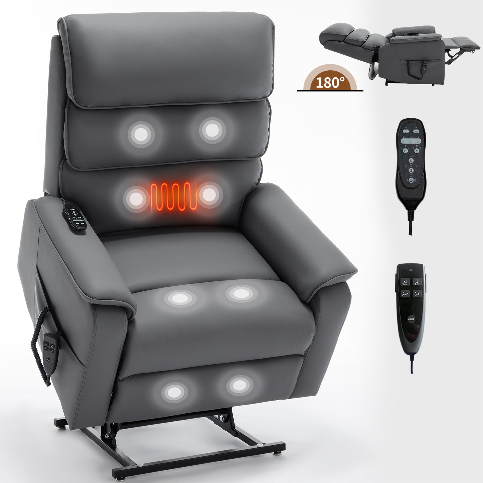 Boyel Living BL-CM00062 Gray Dual Motor Power Lift Recliner Chair with Power Remote Heat Massage and Heavy Duty Motion Mechanism