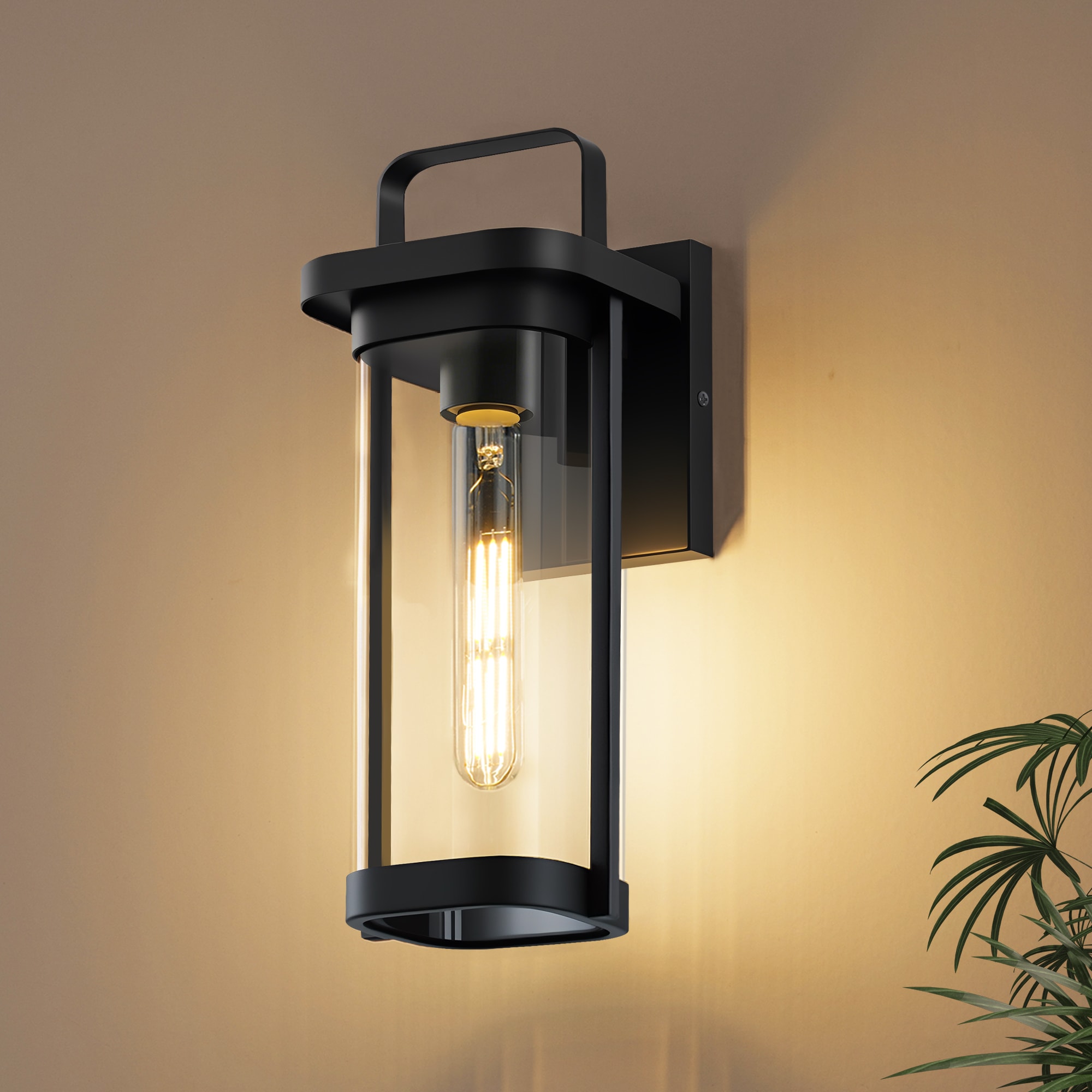 DAKAFUL - 1 -Light 11-in H Modern Black Hardwired Outdoor Wall Lantern Sconce with Clear Glass IP...
