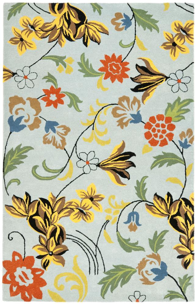 Safavieh SOH736B-5 Soho Lei 5 x 8 (ft) Tufted Wool Blue/Multi Rectangular Indoor Floral/Botanical Farmhouse/Cottage Area rug