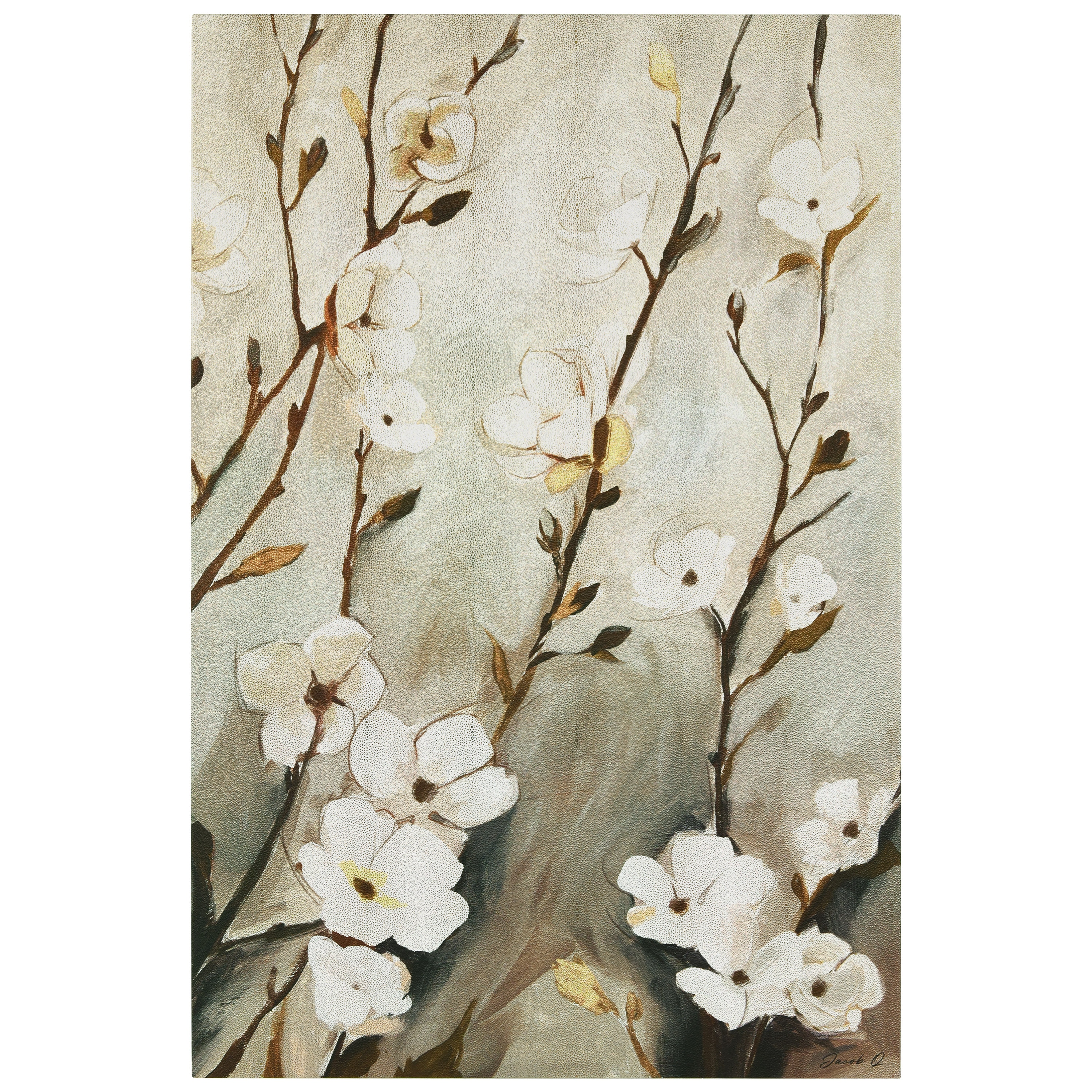 Blossoming Tranquility Gold Shagreen Floral Canvas Wall Art