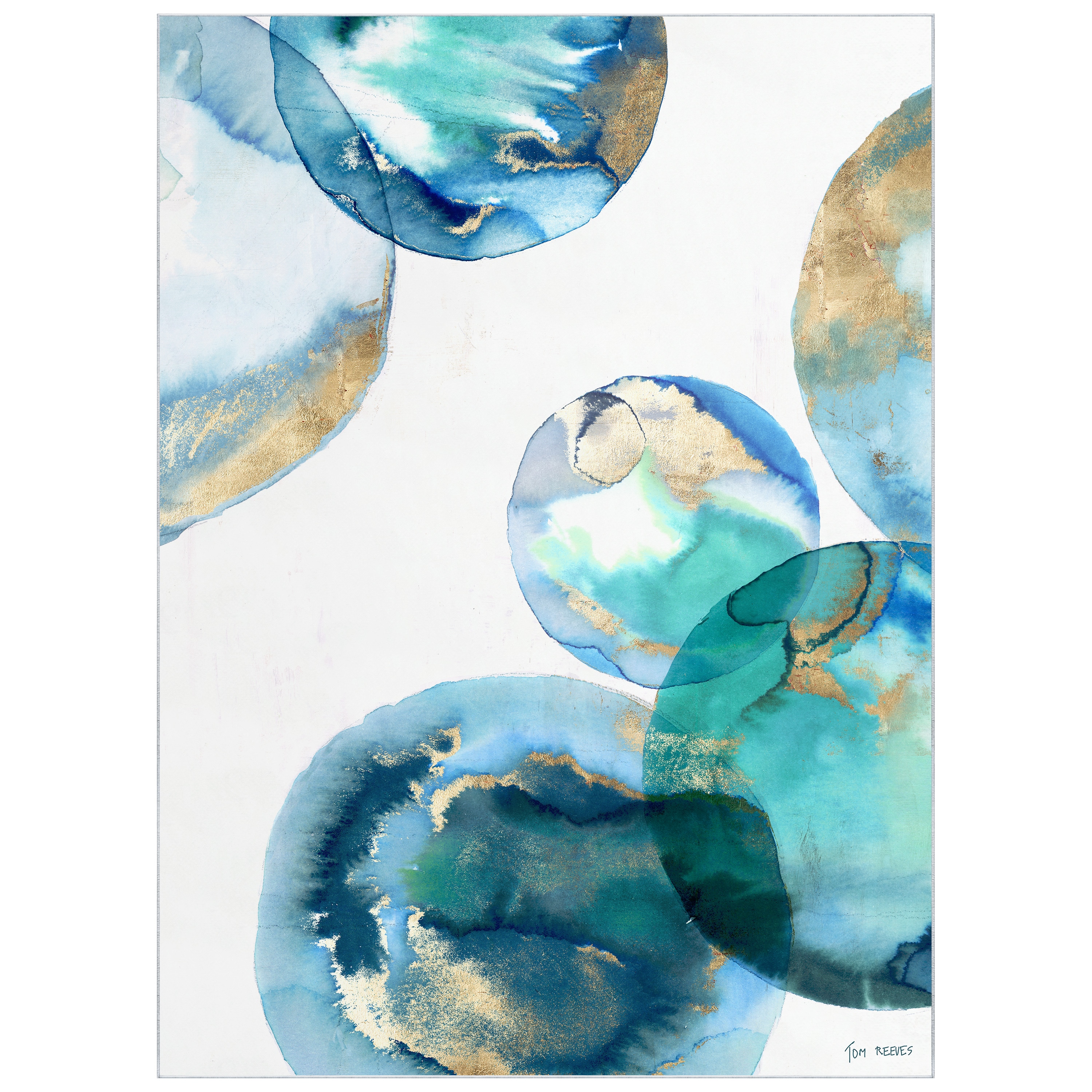 Empire Art Direct TDA-PI943-0810C2 8 x 10 (ft) Polyester Blue, Gold, White Rectangular Indoor Abstract Area rug