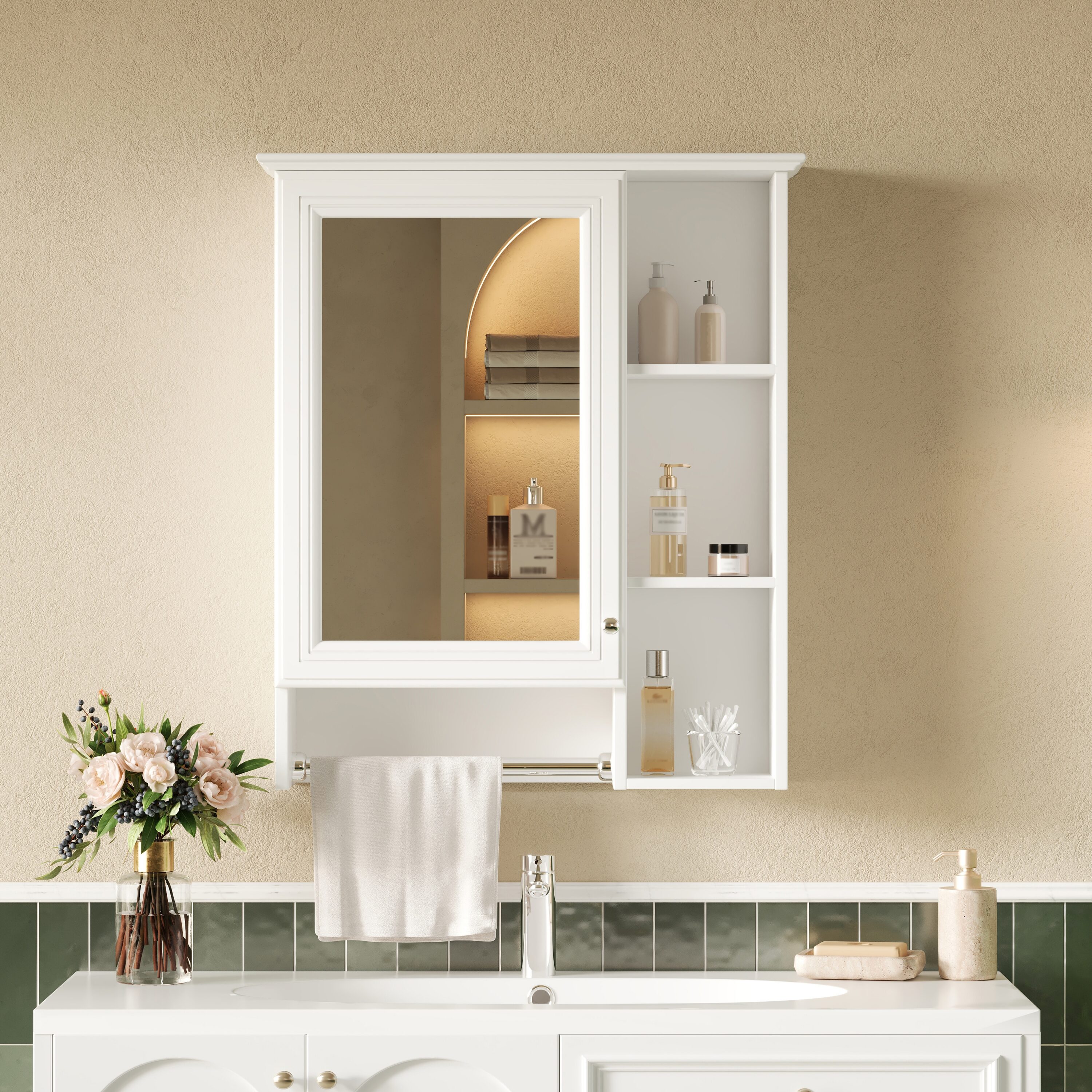 ModernLuxe Assembly Required 3in1 Bathroom Mirror Cabinet 24inch Wall Mounted Medicine Cabinet with Adjustable Shelf  Tower Bar HighDefinition Mirror with Storage for Bathroom Vanity