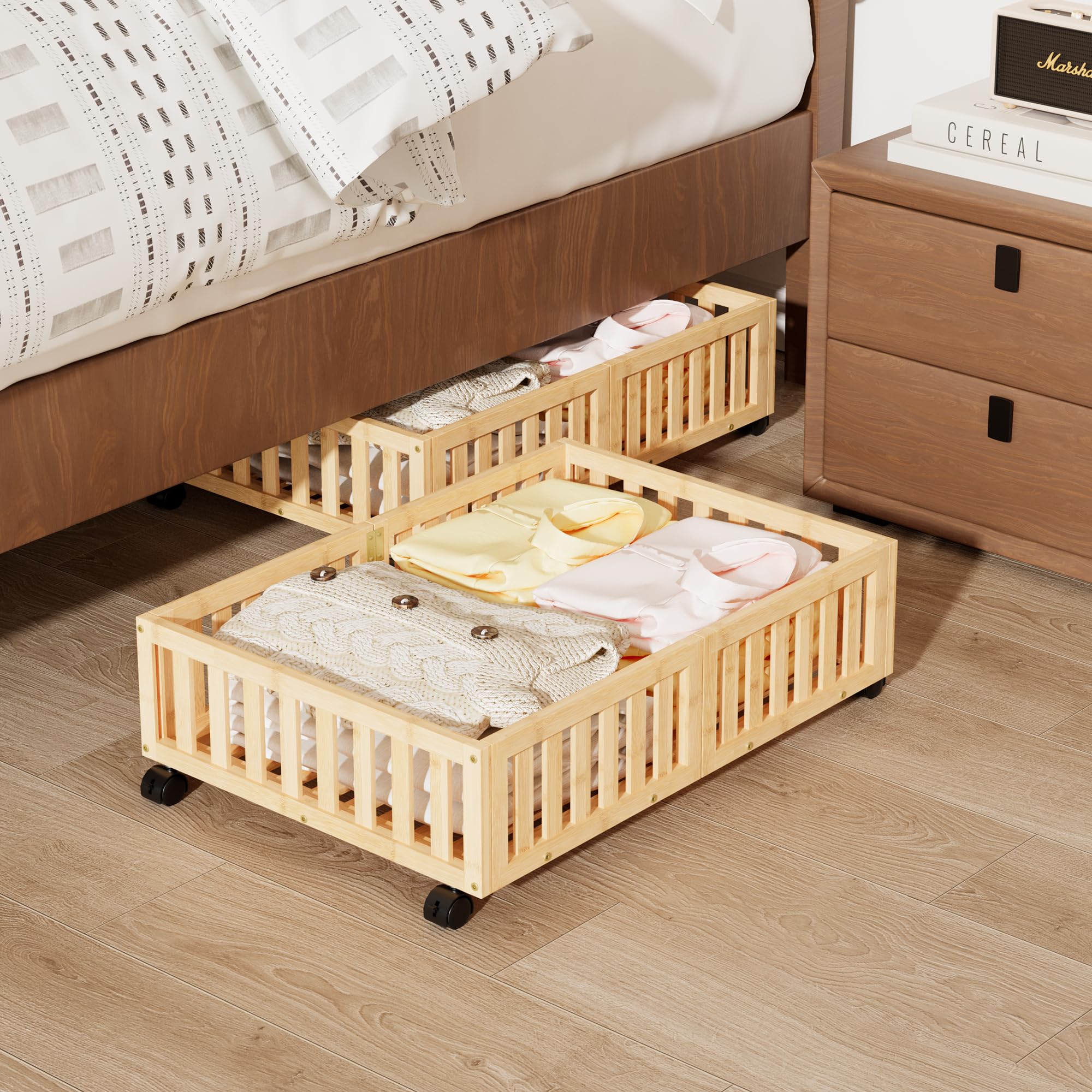 YICSAM Nature 2 PCS 23.62x16.54 inch Under Bed Storage With Wheels Drawers For Clothes Bedding Seasonal Items #5749848518180