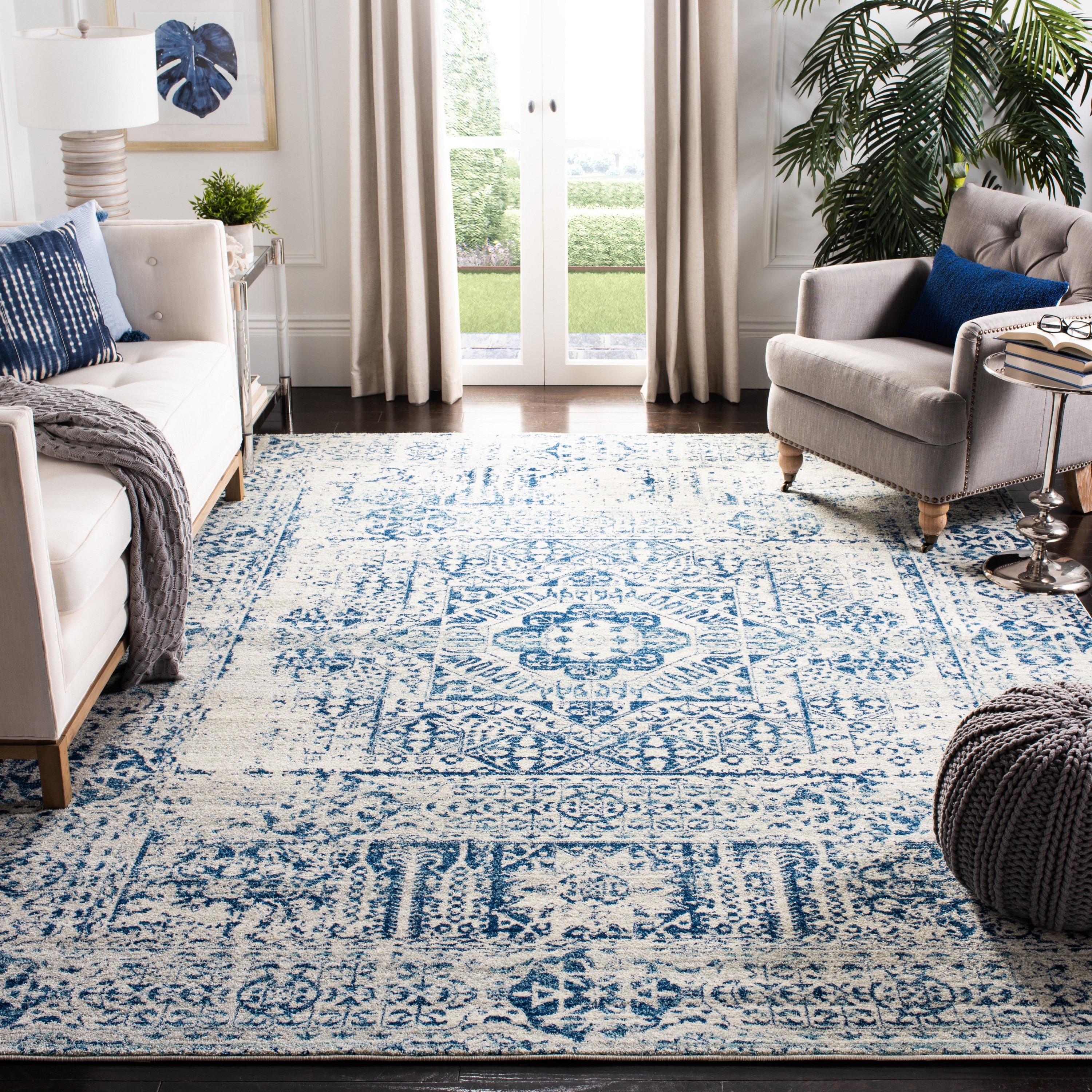 Safavieh EVK260C-8 Evoke Apipe 8 x 10 (ft) Loomed Polypropylene Ivory/Blue Rectangular Indoor Floral/Botanical Global Area rug