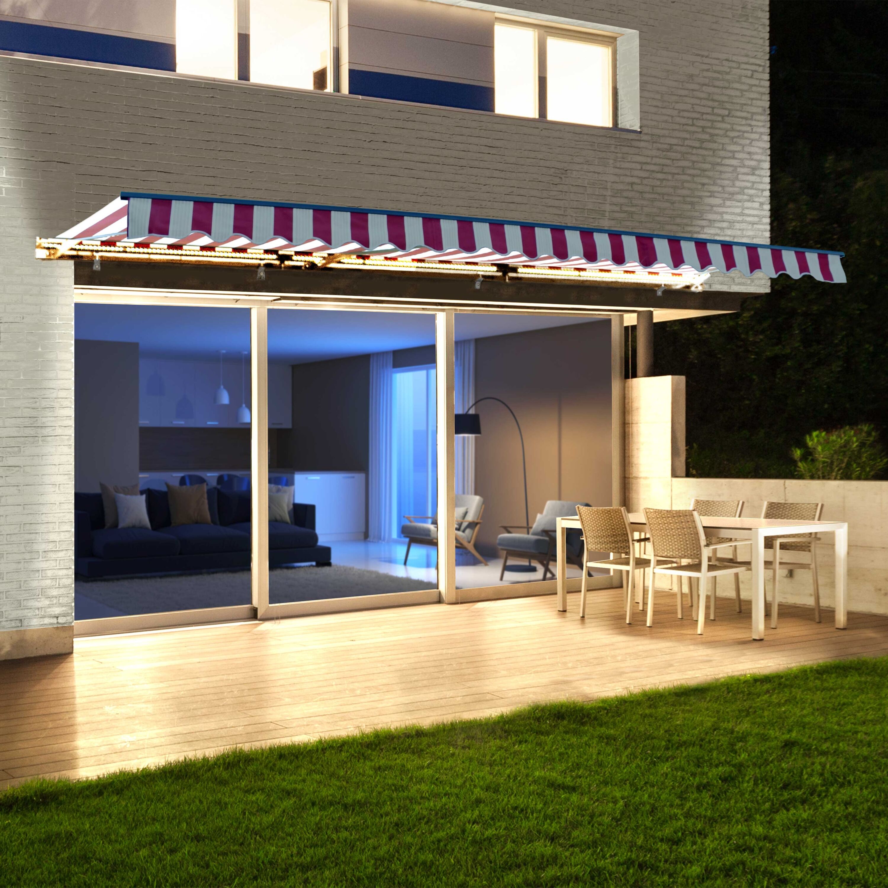 240-in Wide x 120-in Projection x 10-in Height Metal MultiStriped Red Striped Motorized Retractable Patio Awning Polyester | - ALEKO AWCL20X10MSRD19-LO