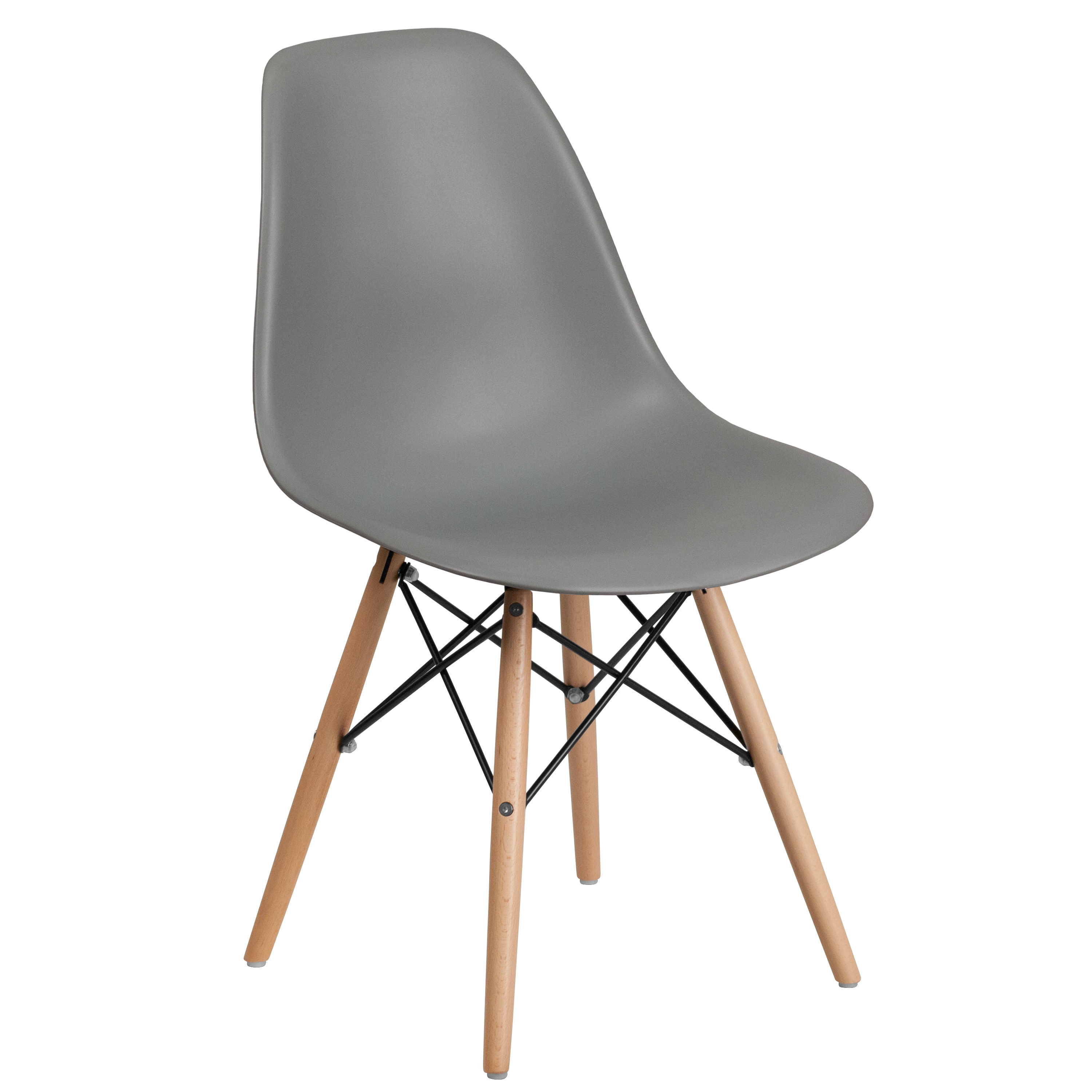 Moss Gray Plastic Side Chair with Wooden Legs