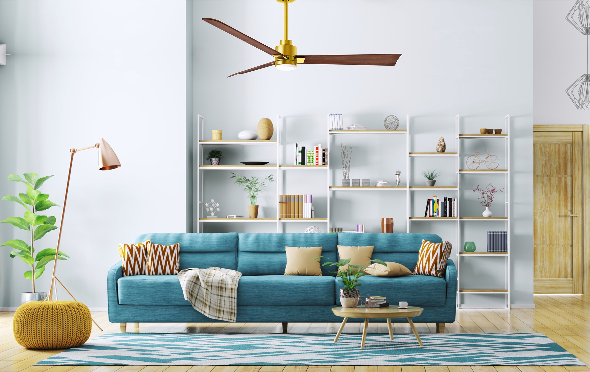 Matthews Fan Company AKLK-BRBR-WN-42 Alessandra 42-in Integrated LED Outdoor Brushed Brass with Walnut Blades Ceiling Fan With Light - Remote Included ( 3 -Blade )