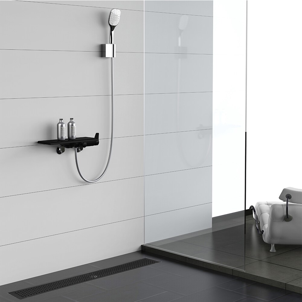 Elegante Drain Collection 28 in. Linear Stainless Steel Shower Drain with Square Hole Pattern, Matte Black