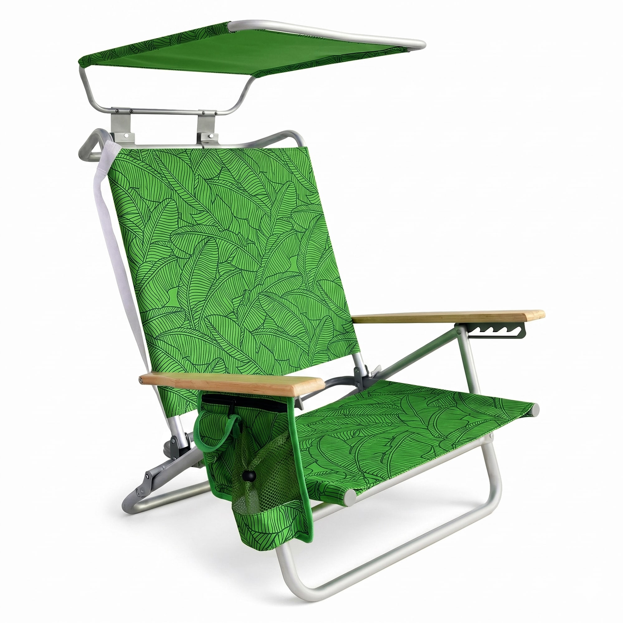 Bliss Hammocks  Folding Beach Chair Recliner with Canopy Green Banana Leaves