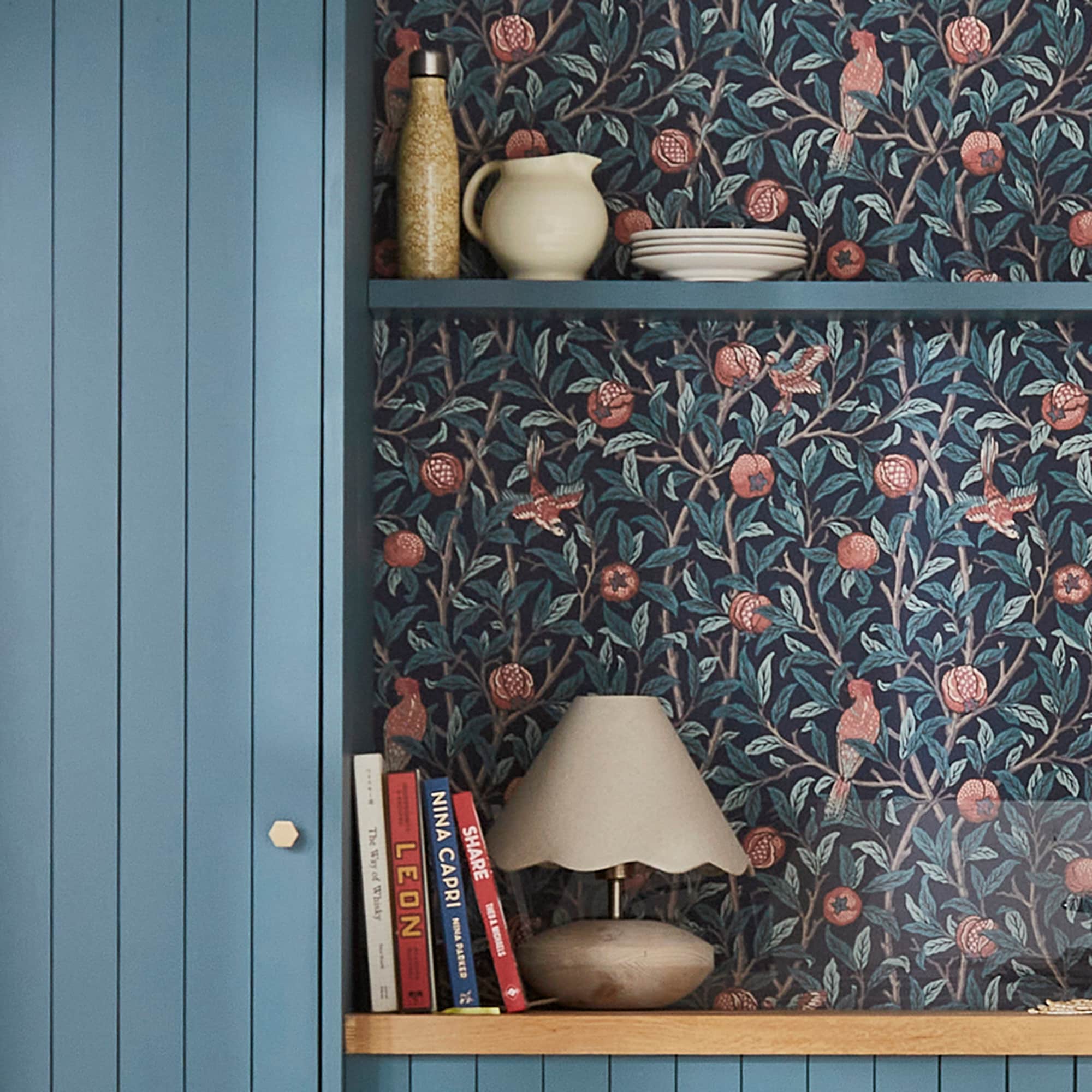 William Morris Navy Blue Floral Vinyl Wallpaper Roll