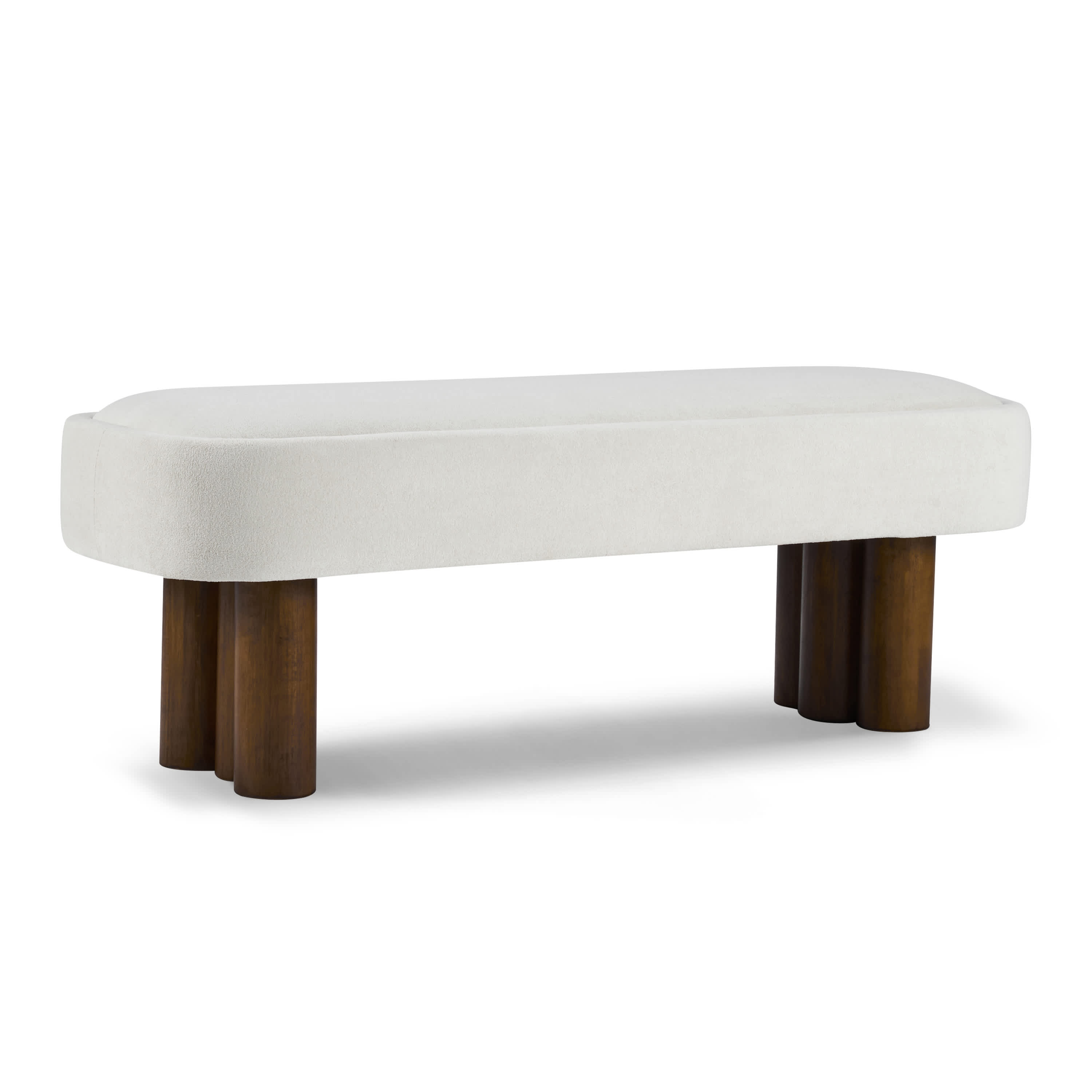 Vynxaria  Indoor Beige Fabric Dining Bench with Walnut Rubber Wood Legs Upholstered Seat for Kitchen Dining Living Room