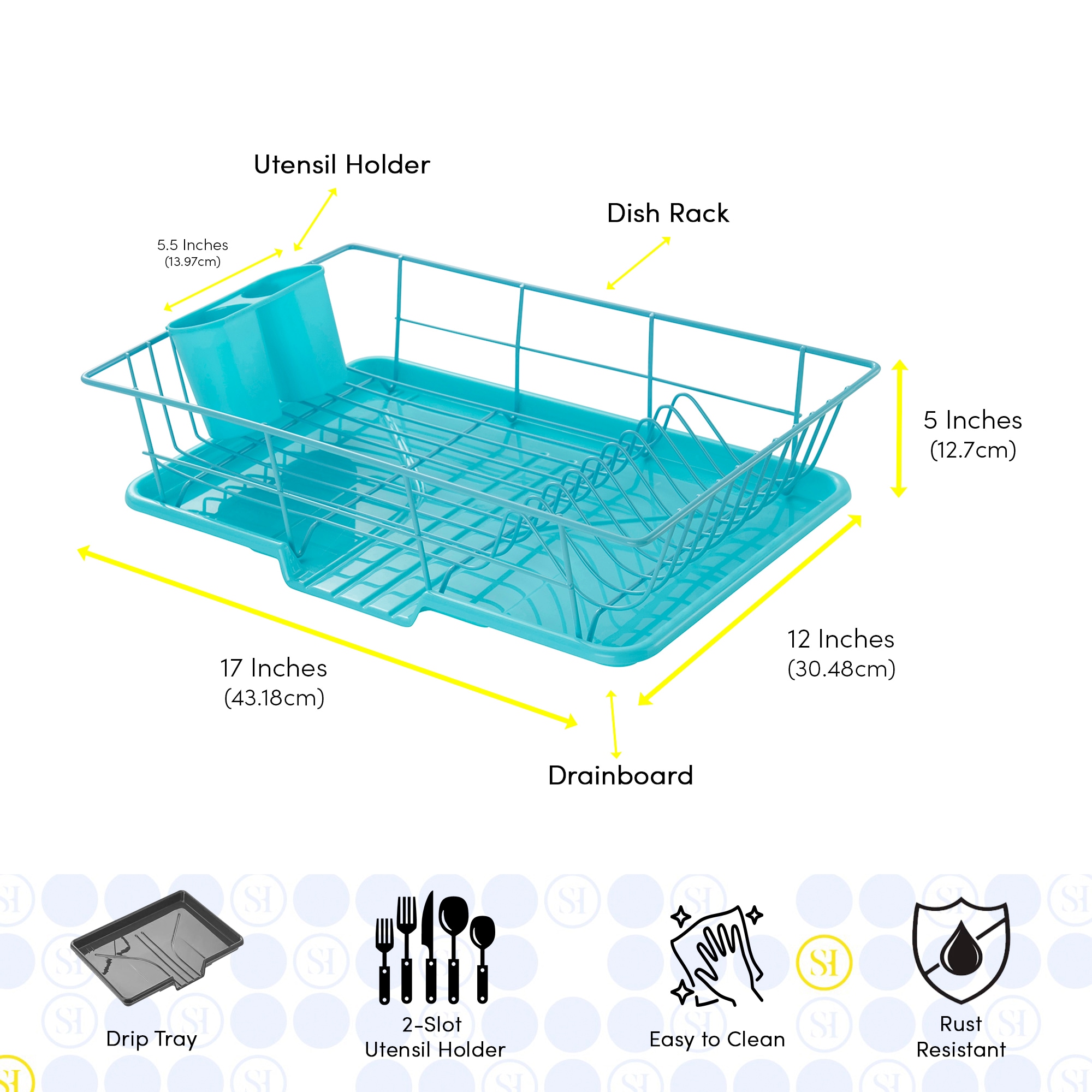 Sweet Home Collection LOW-3PC-DD-TUR Dish-Racks-Trays - View #2