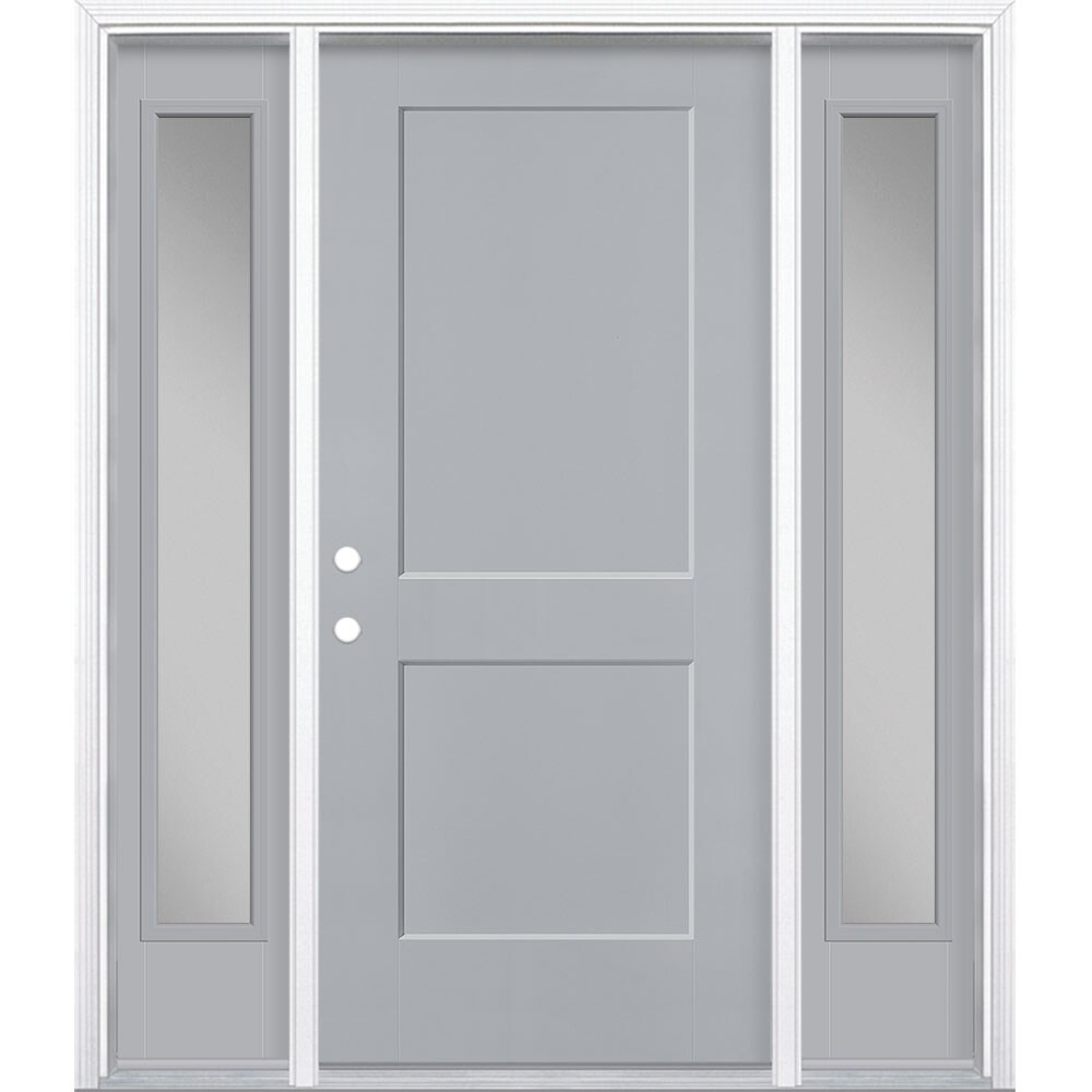 Masonite 5204155 Logan 64-in x 80-in x 4-9/16-in Fiberglass No glass Right-hand inswing Infinity Gray Painted Prehung Front Door with Sidelights with Brickmould Insulating core