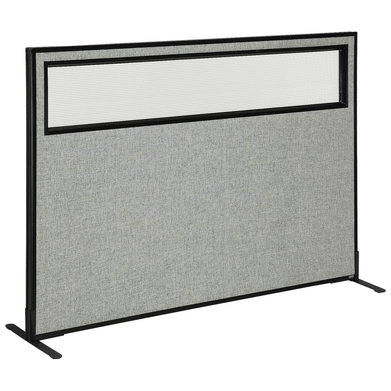 Global Industrial 694756WFGY 60-14-inW x 42-inH Freestanding Office Partition Panel with Partial Window Gray