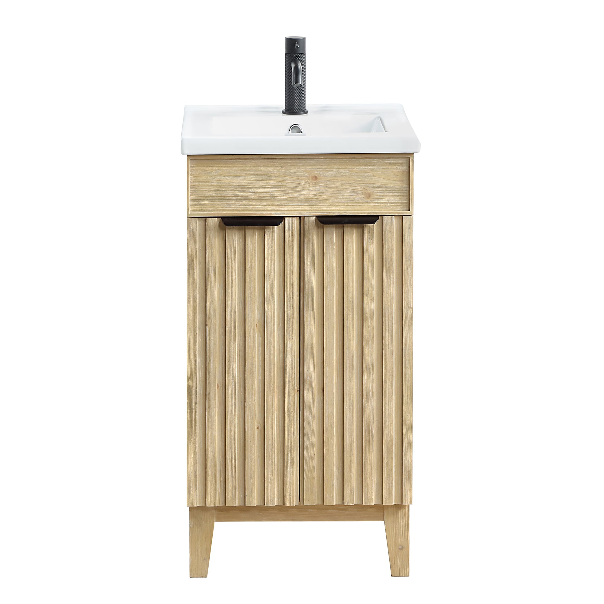 Palos 18-in Spruce Natural Brown Single Sink Bathroom Vanity with White Ceramic Top in Tan | - Vinnova 707618-SN-WH-NM