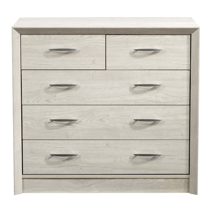 Corliving Newport White Washed Oak 5, 5 Drawer Oak Dresser