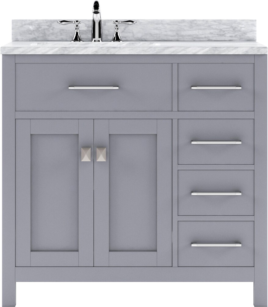 Caroline Parkway 36-in Gray Undermount Single Sink Bathroom Vanity with Italian Carrara White Marble Top | - Virtu USA MS-2136R-WMRO-GR-NM